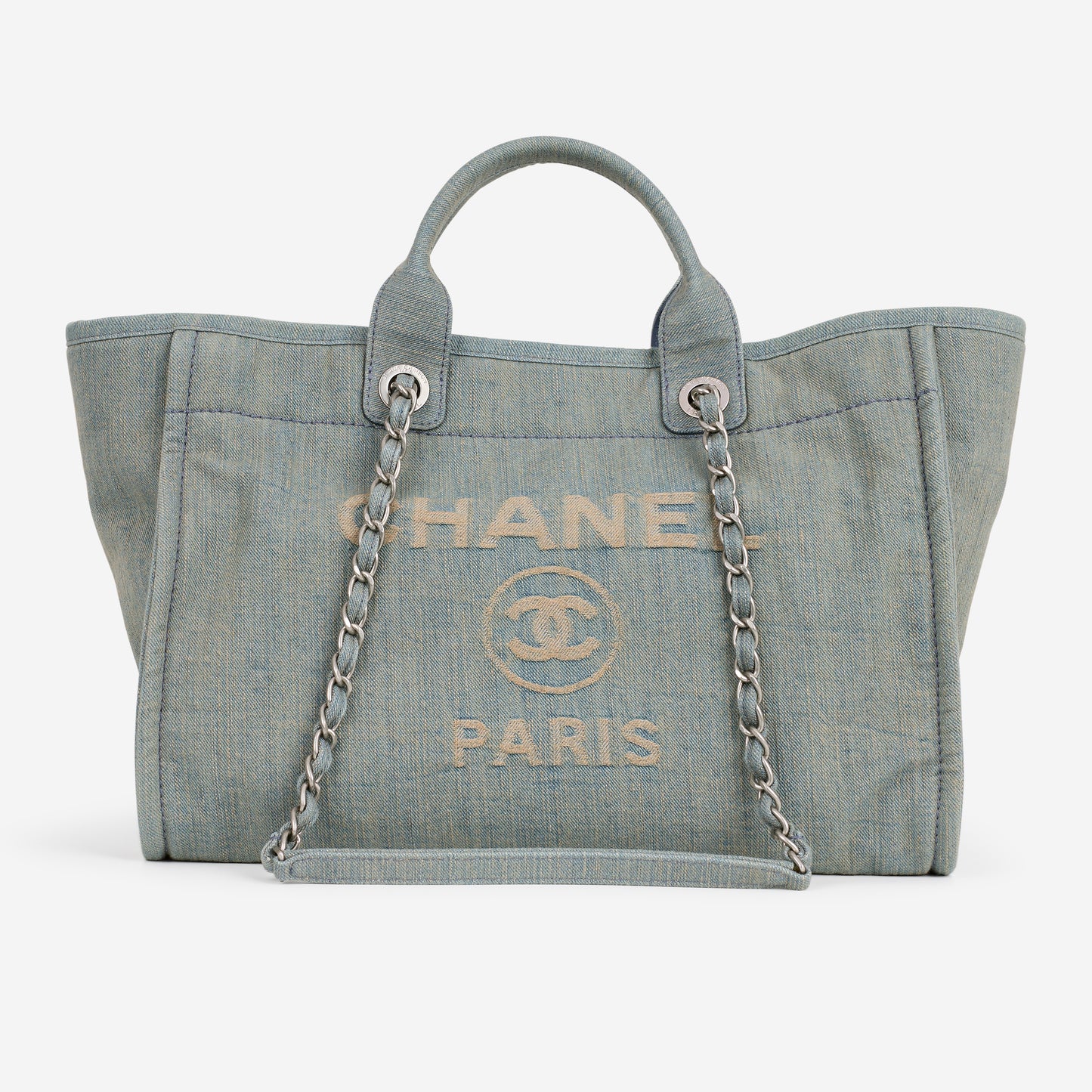 Chanel Large Deauville - Light Washed Denim | Brushed Silver Hardware - Bagista