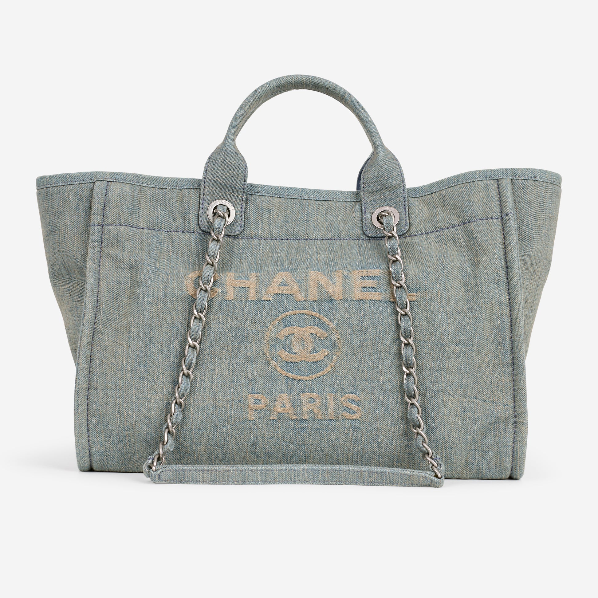 Chanel Large Deauville - Light Washed Denim | Brushed Silver Hardware - Bagista