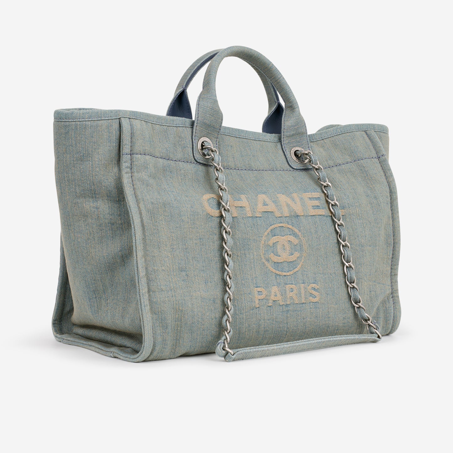 Chanel Large Deauville - Light Washed Denim | Brushed Silver Hardware - Bagista