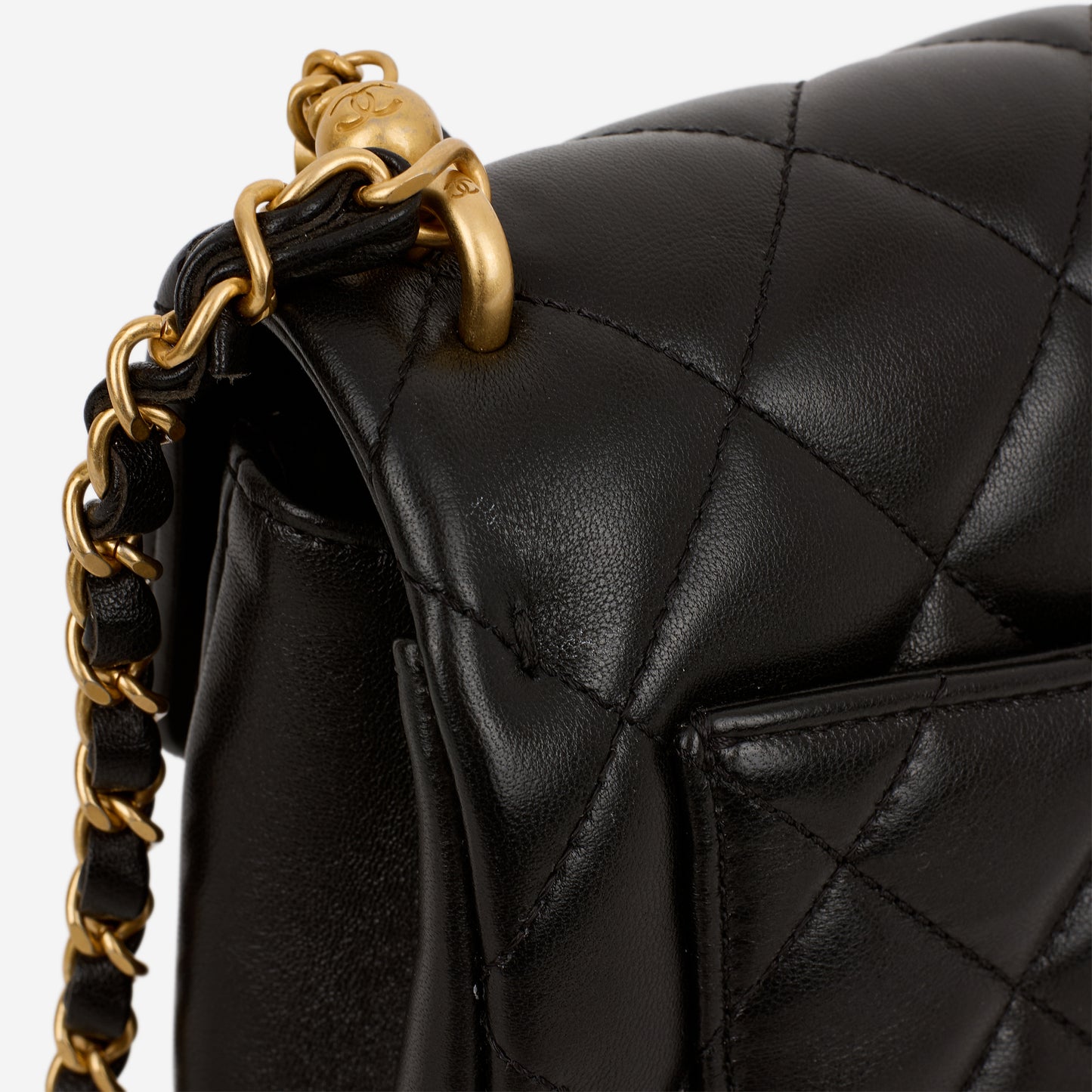 Chanel 24P Pearl Twist Square Flap - Black Lambskin | Gold Hardware - Bagista