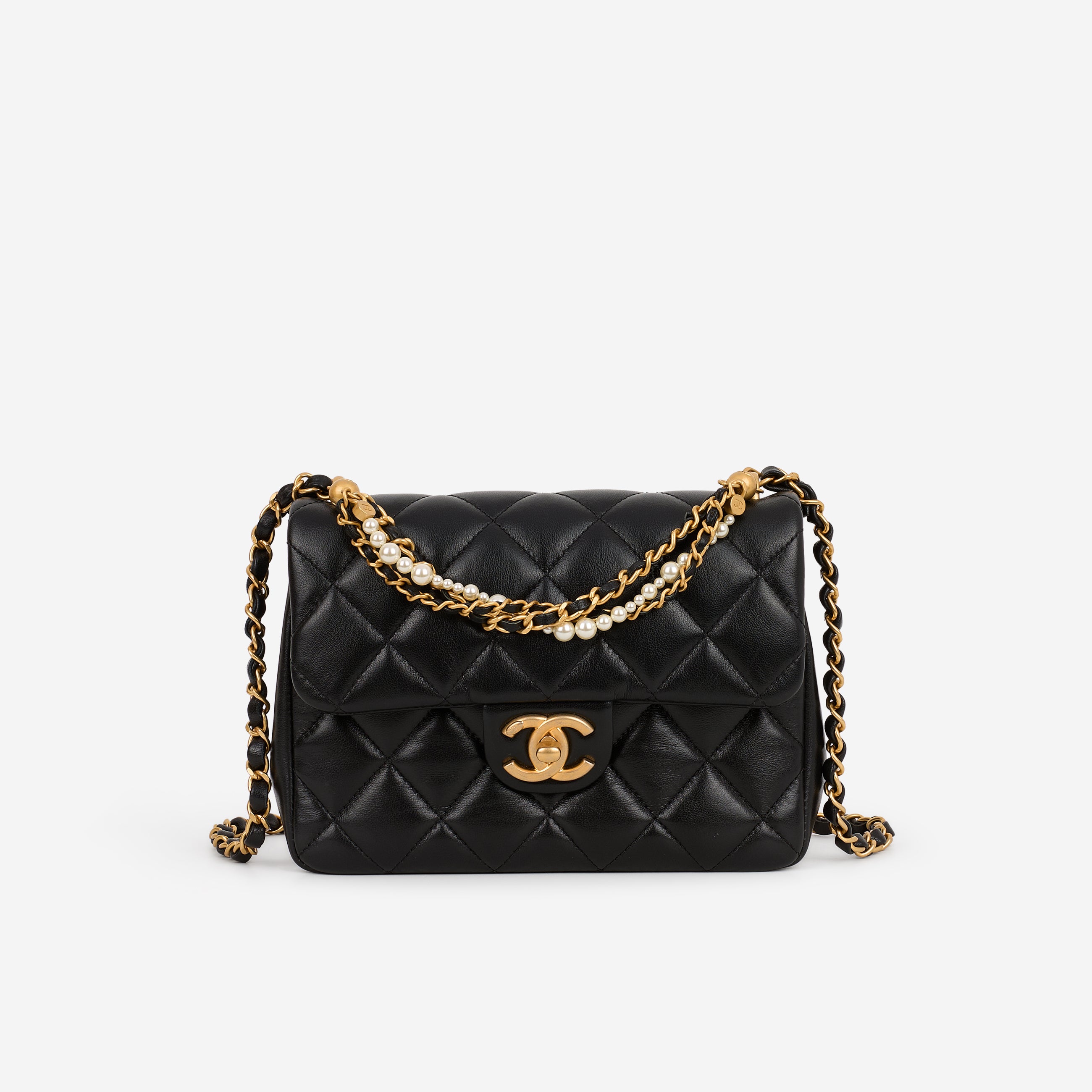 Chanel 24P Pearl Twist Square Flap - Black Lambskin | Gold