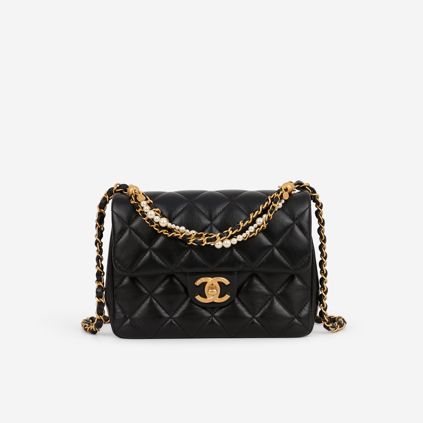 Chanel 24P Pearl Twist Square Flap - Black Lambskin | Gold Hardware - Bagista