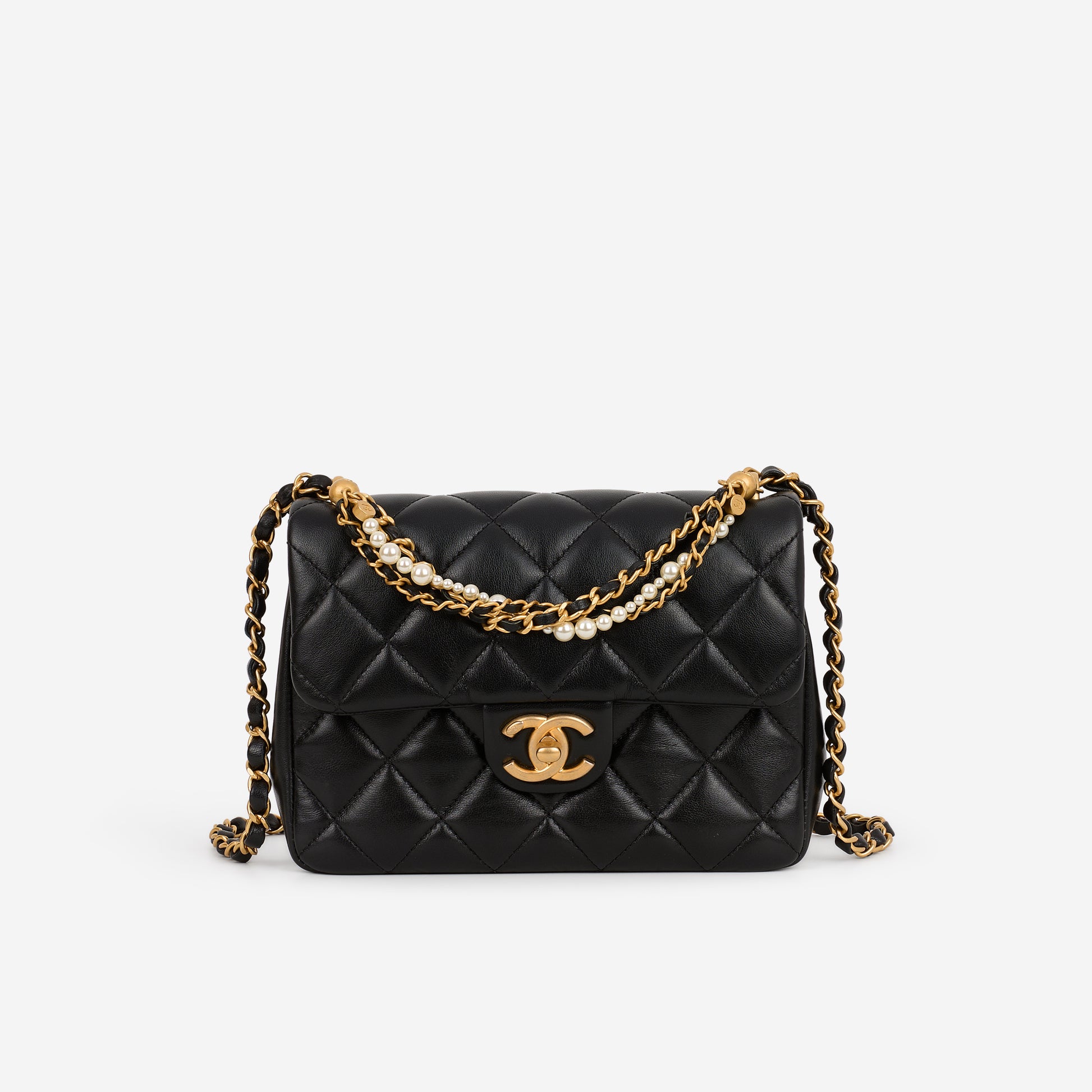 Chanel 24P Pearl Twist Square Flap - Black Lambskin | Gold Hardware - Bagista