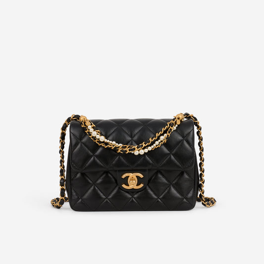 Chanel 24P Pearl Twist Square Flap - Black Lambskin | Gold Hardware - Bagista