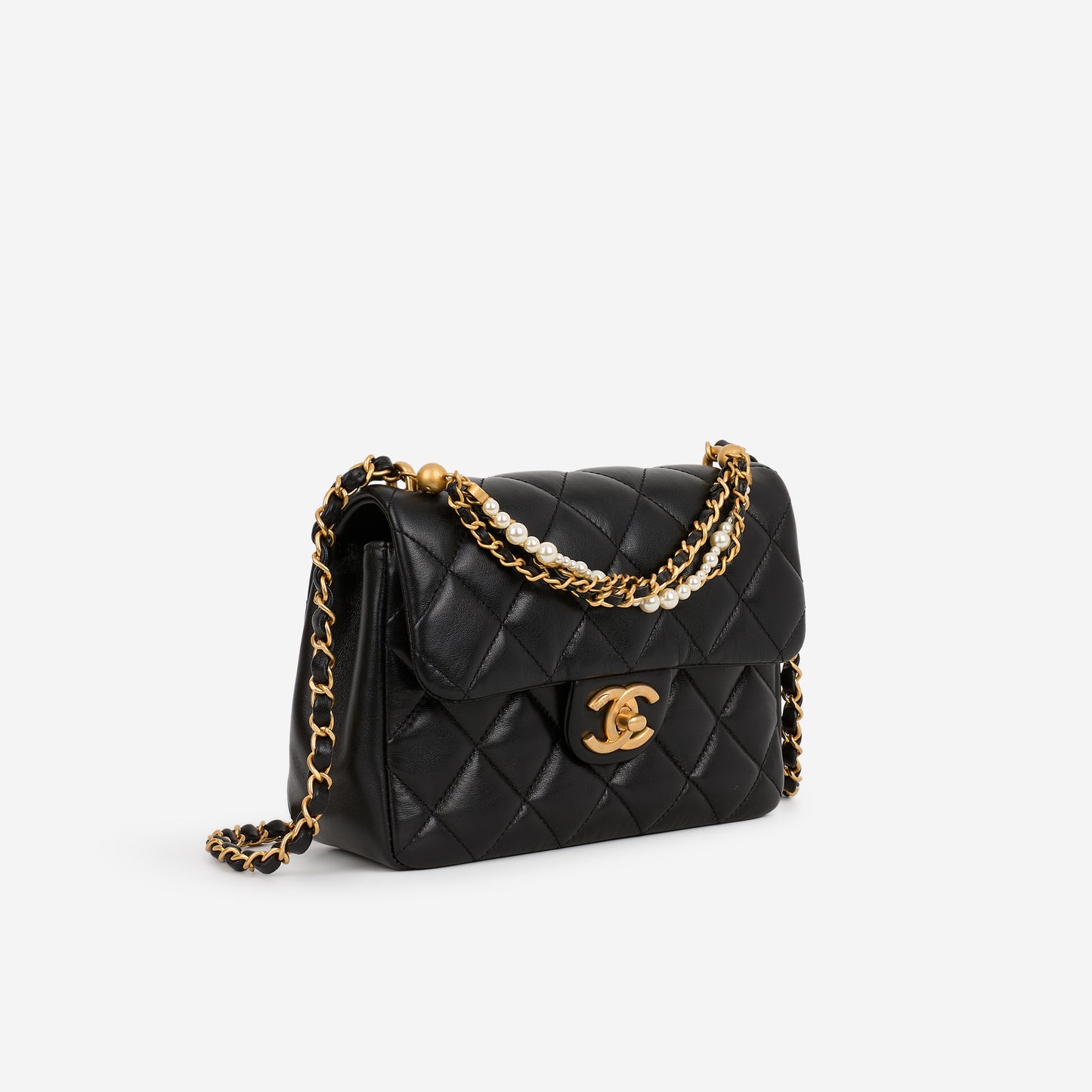 Chanel 24P Pearl Twist Square Flap - Black Lambskin | Gold Hardware - Bagista