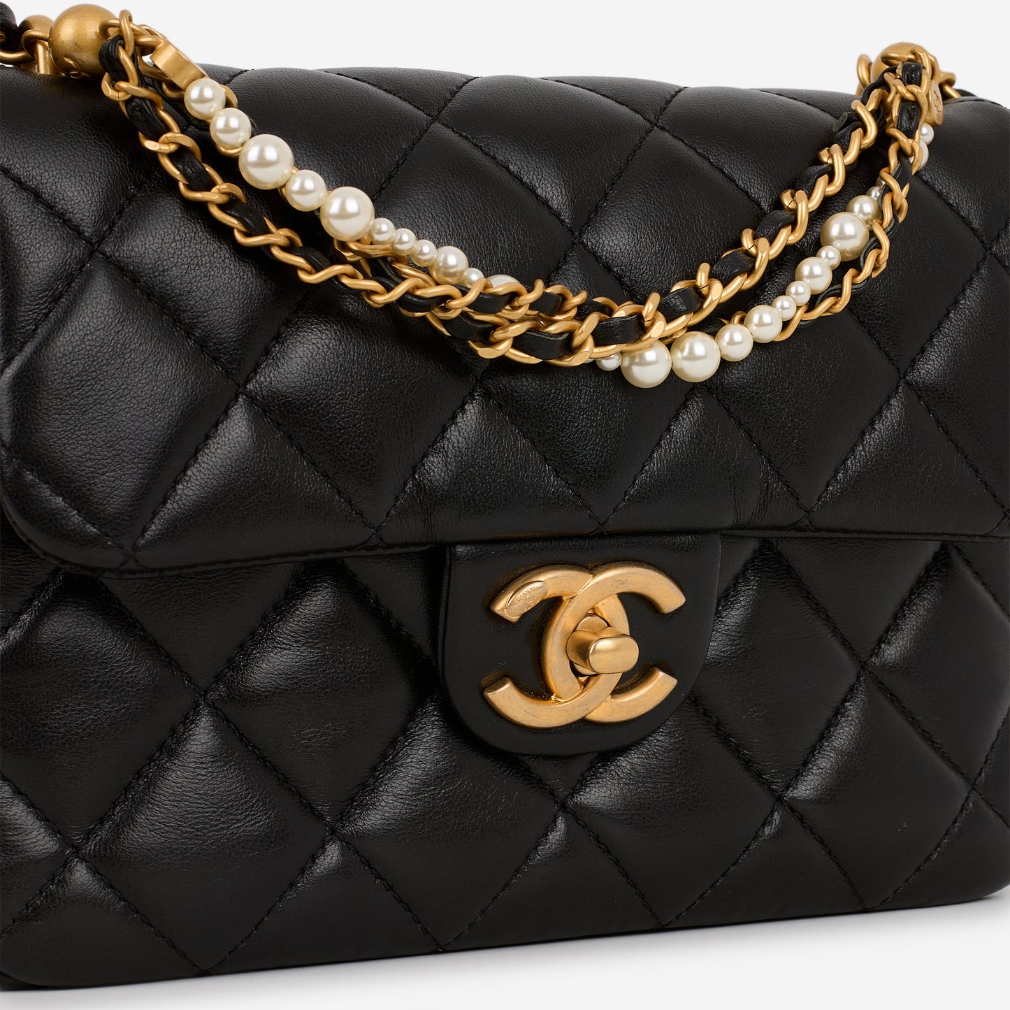 Chanel 24P Pearl Twist Square Flap - Black Lambskin | Gold Hardware - Bagista