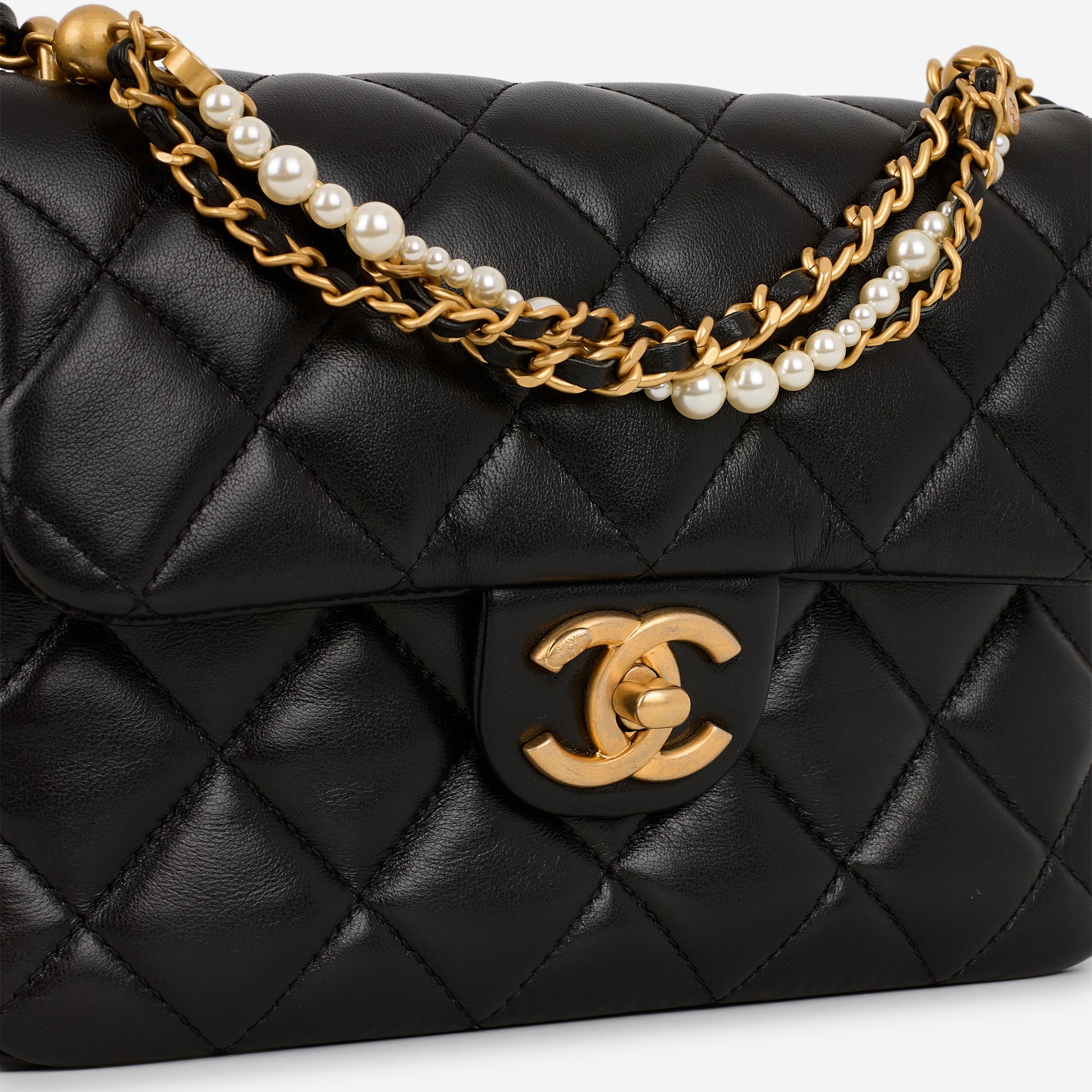 Chanel 24P Pearl Twist Square Flap - Black Lambskin | Gold Hardware - Bagista