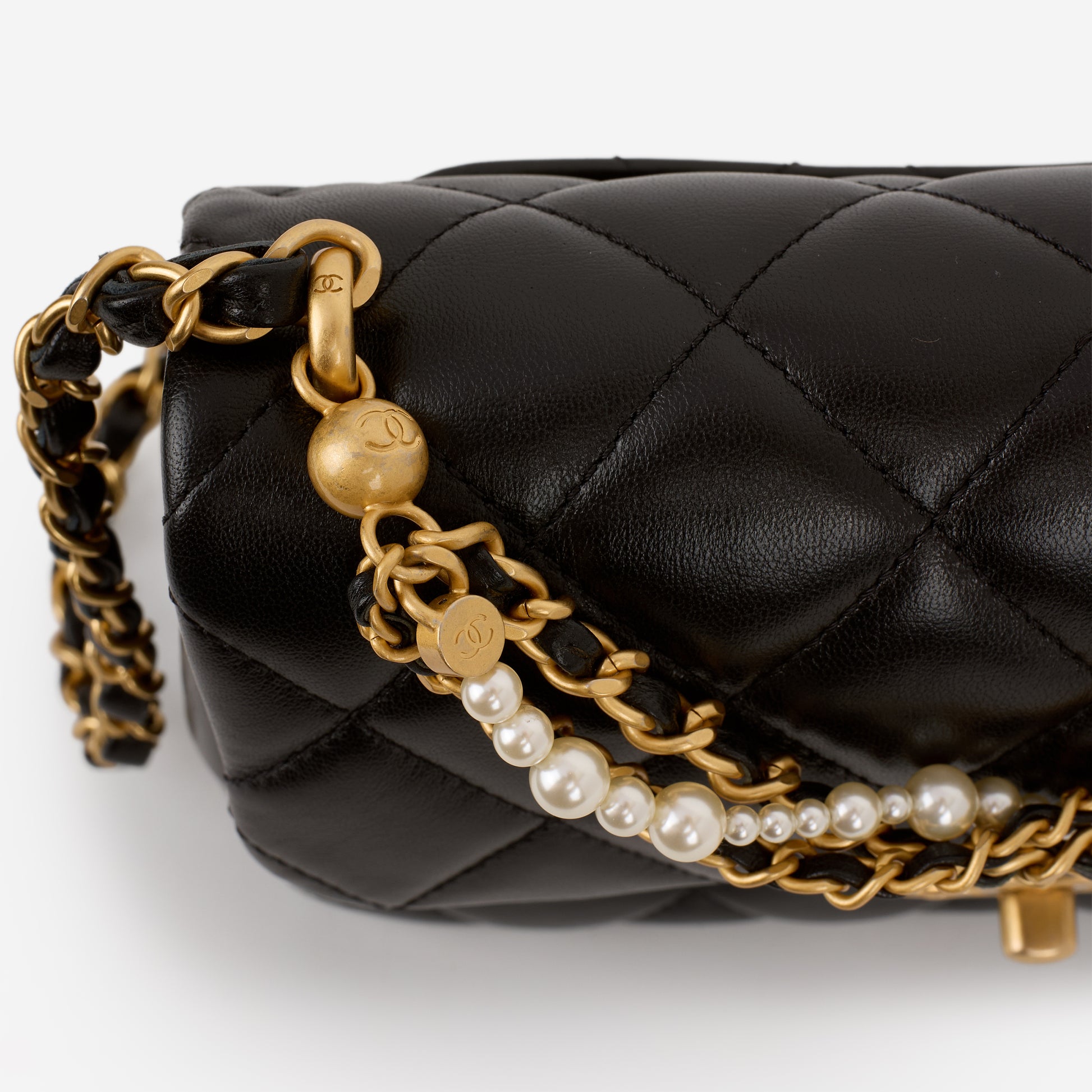 Chanel 24P Pearl Twist Square Flap - Black Lambskin | Gold Hardware - Bagista