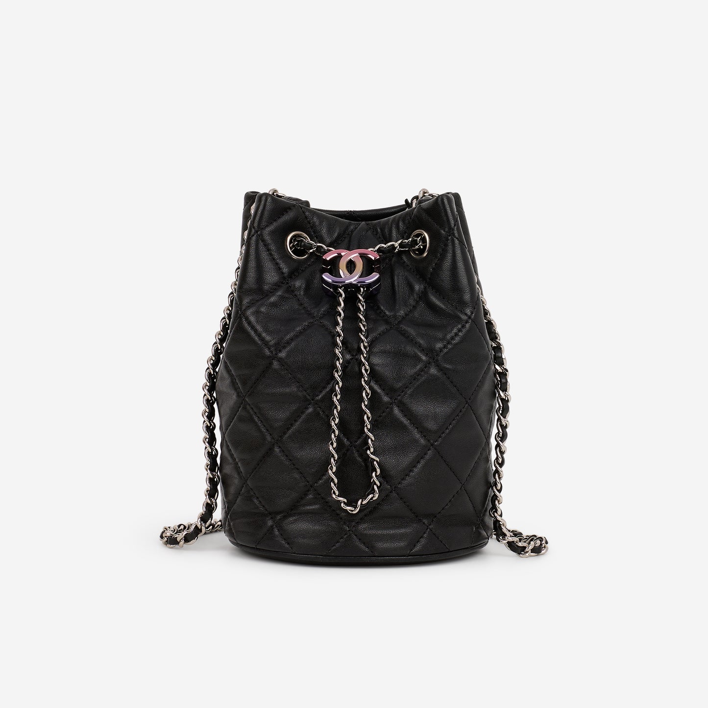 Chanel Rainbow CC Drawstring Bucket Bag - Black Lambskin | Rainbow CC Hardware - Bagista