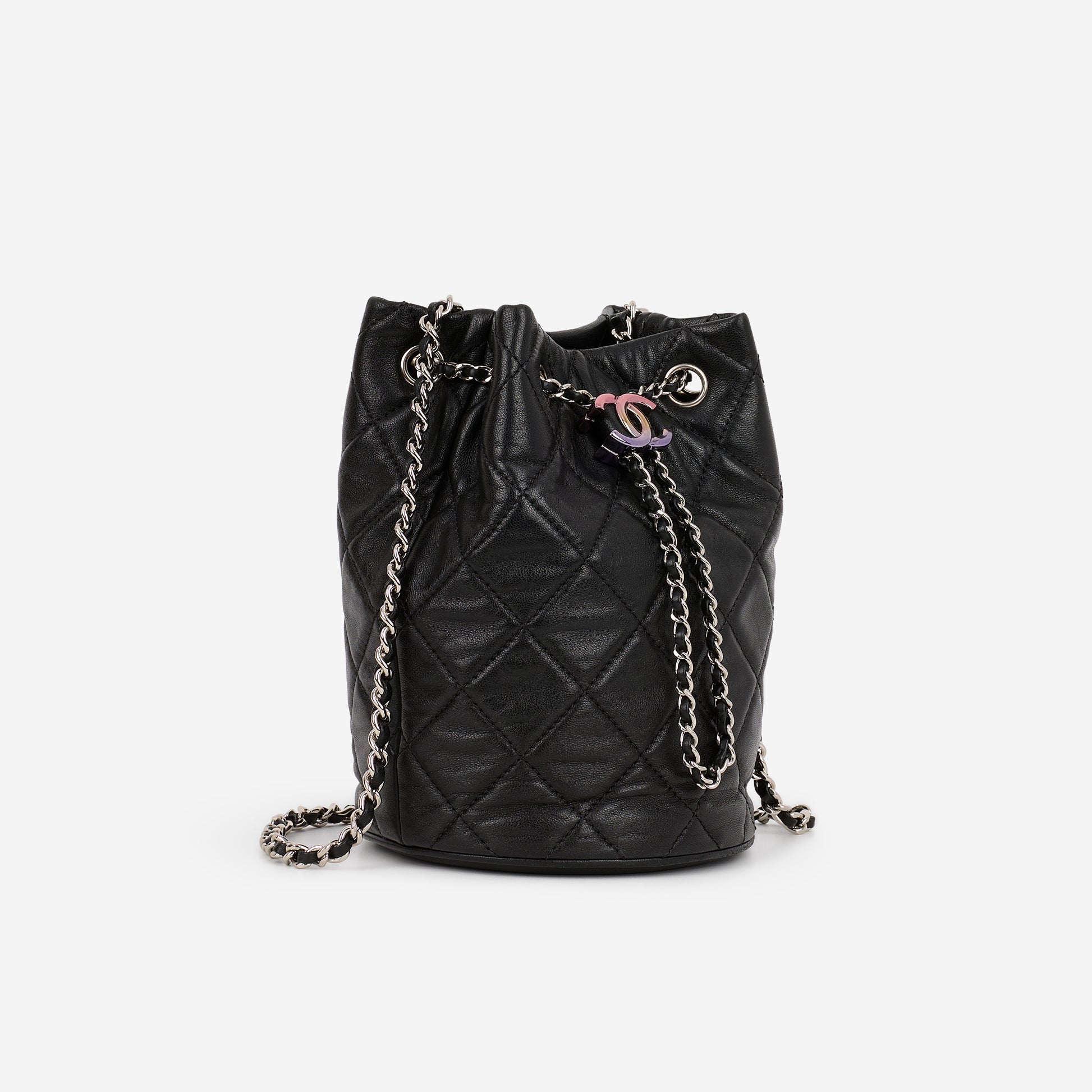Chanel Rainbow CC Drawstring Bucket Bag - Black Lambskin | Rainbow CC Hardware - Bagista