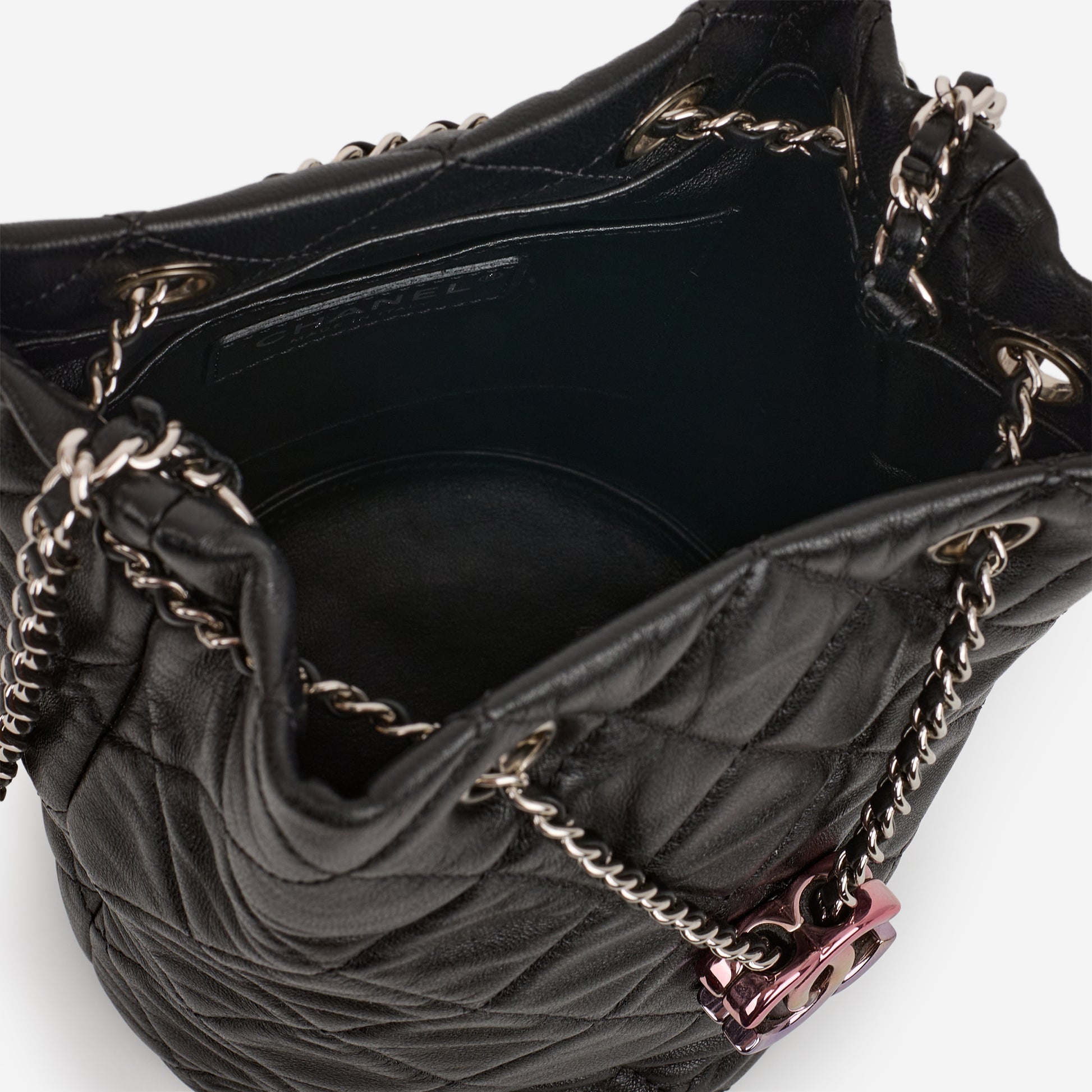 Chanel Rainbow CC Drawstring Bucket Bag - Black Lambskin | Rainbow CC Hardware - Bagista
