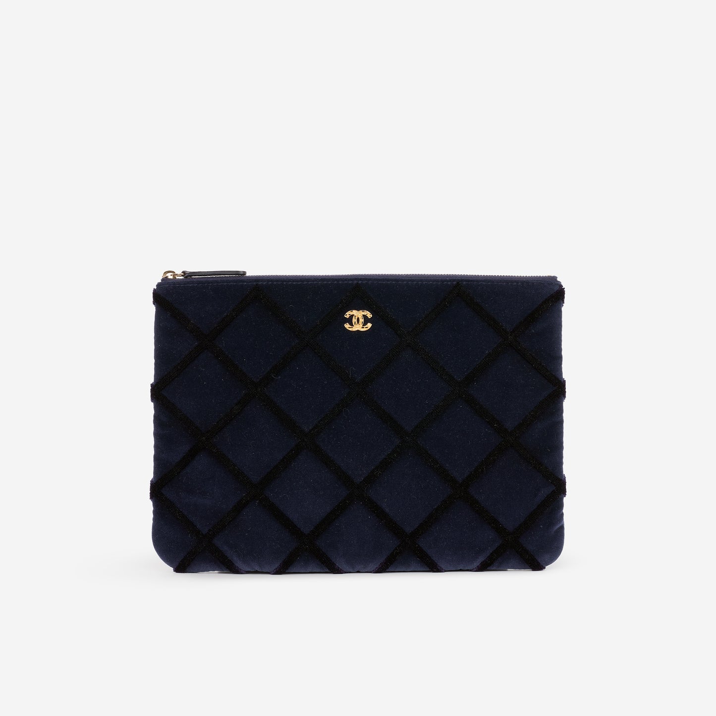 Chanel Medium O Case - Navy Black Quilted Velvet | Gold-tone Hardware - Bagista
