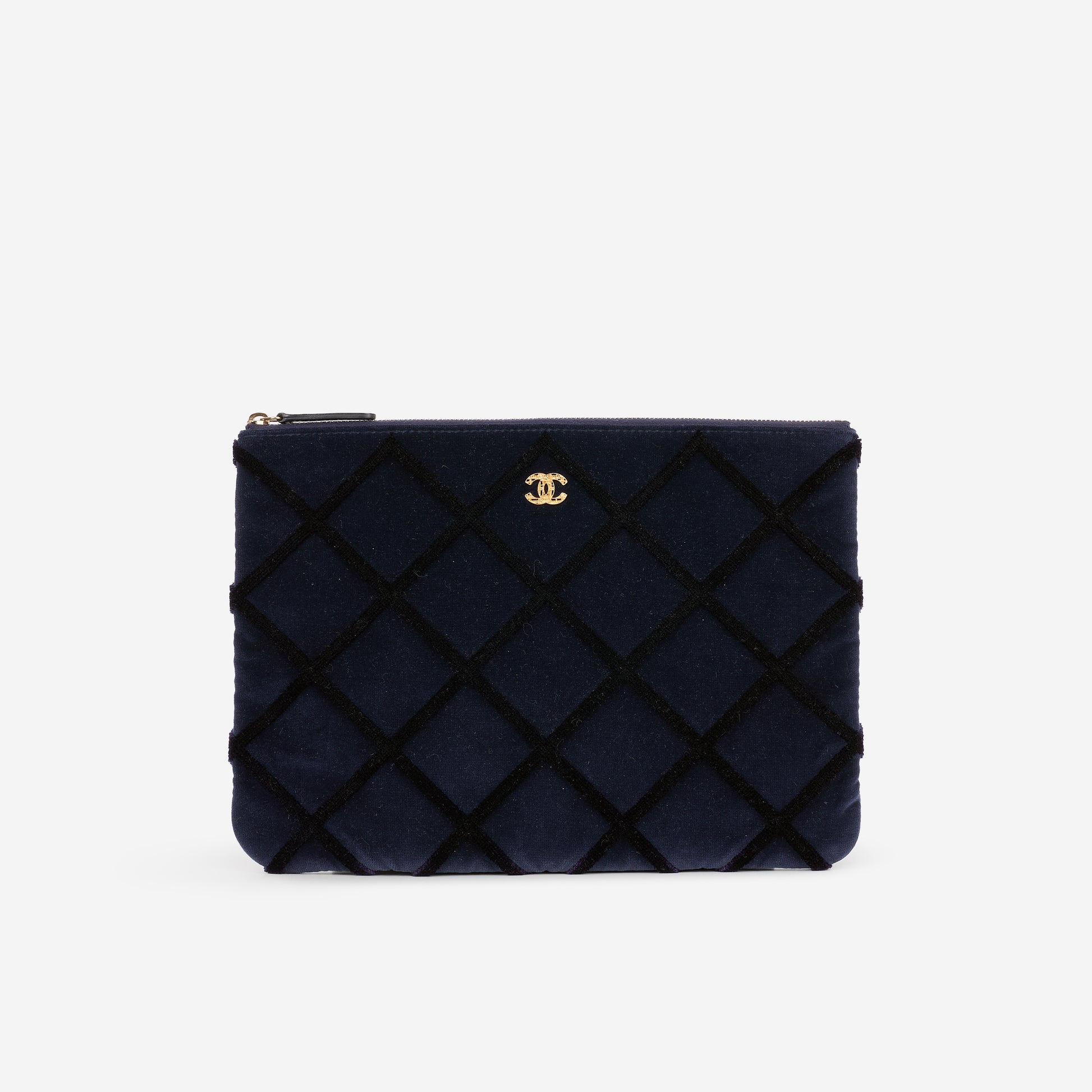 Chanel Medium O Case - Navy Black Quilted Velvet | Gold-tone Hardware - Bagista