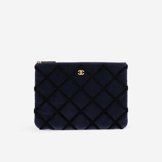 Chanel Medium O Case - Navy Black Quilted Velvet | Gold-tone Hardware
