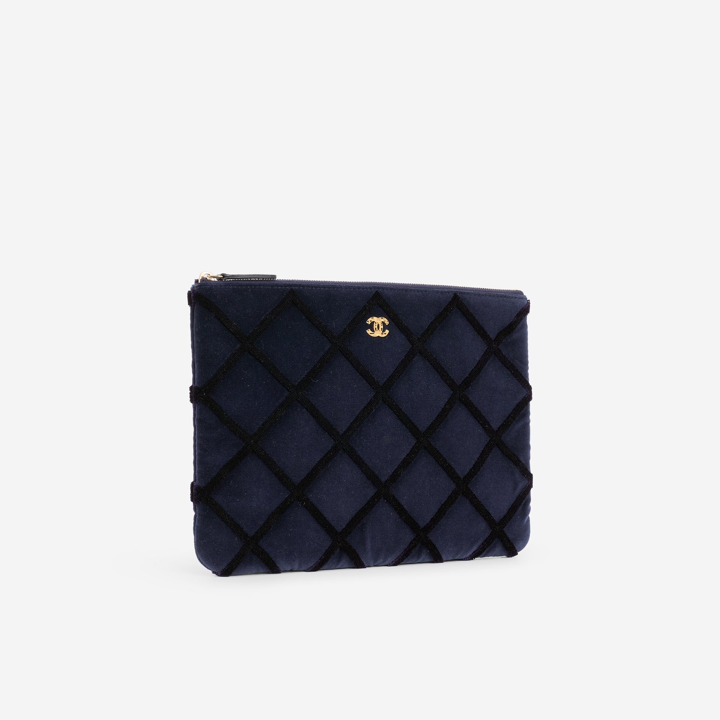 Chanel Medium O Case - Navy Black Quilted Velvet | Gold-tone Hardware - Bagista
