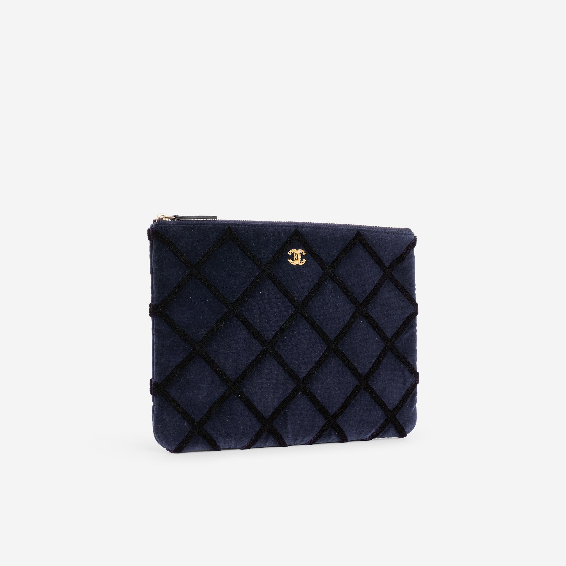 Chanel Medium O Case - Navy Black Quilted Velvet | Gold-tone Hardware - Bagista