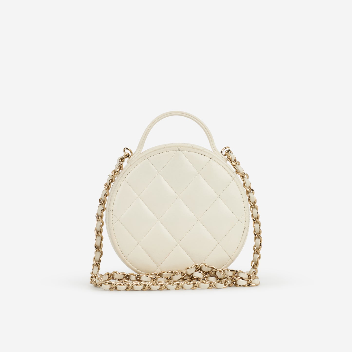 Chanel Handle with Care Vanity Case - White Patent | Champagne Gold Hardware