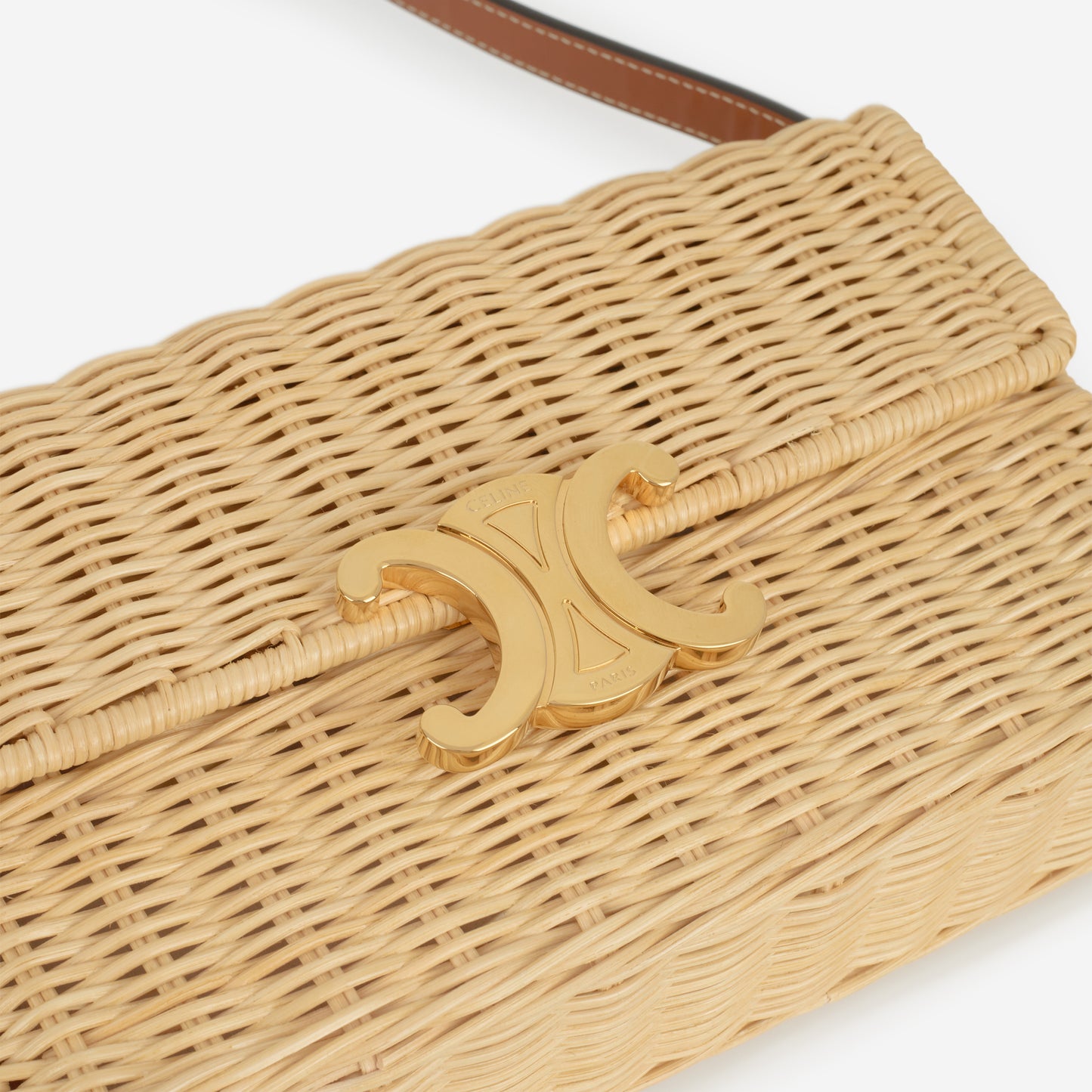 Celine Claude Shoulder Bag - Wicker / Tan Calfskin | Gold Hardware - Bagista
