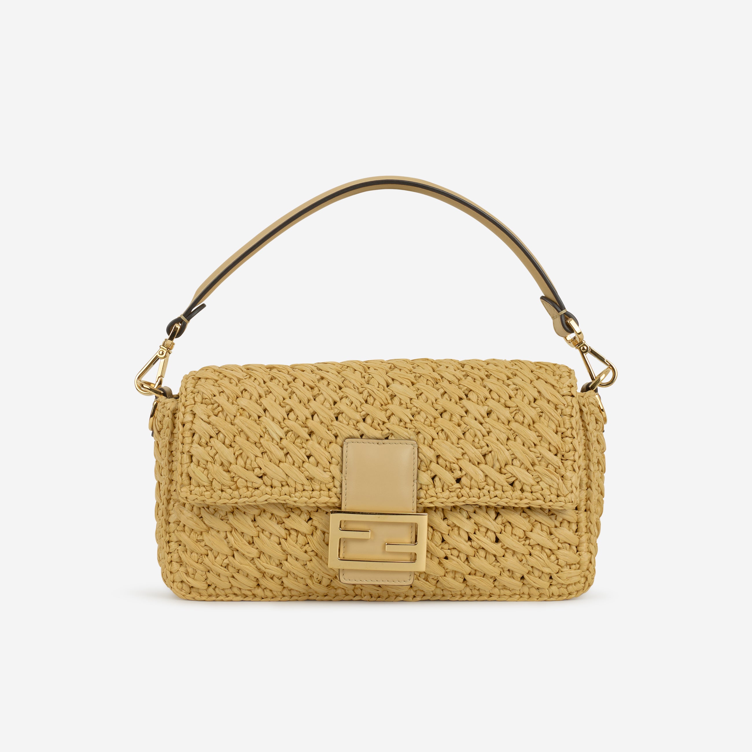 Fendi - Medium Baguette - Natural Straw Crochet - CGHW - Pre-Loved