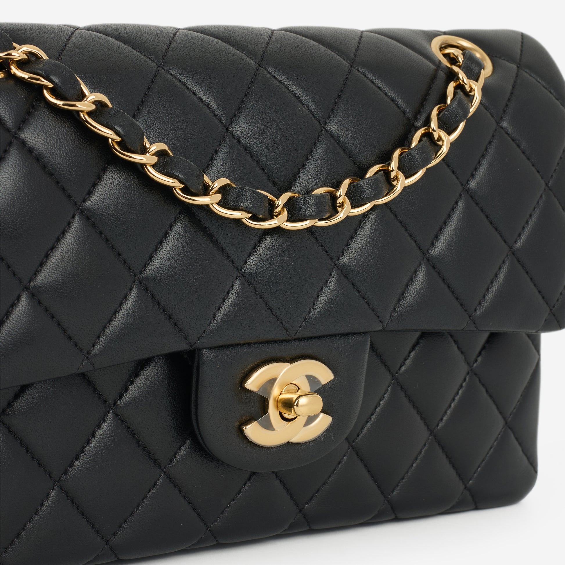 Chanel Small Classic Flap - Black Lambskin | Gold Hardware - Bagista
