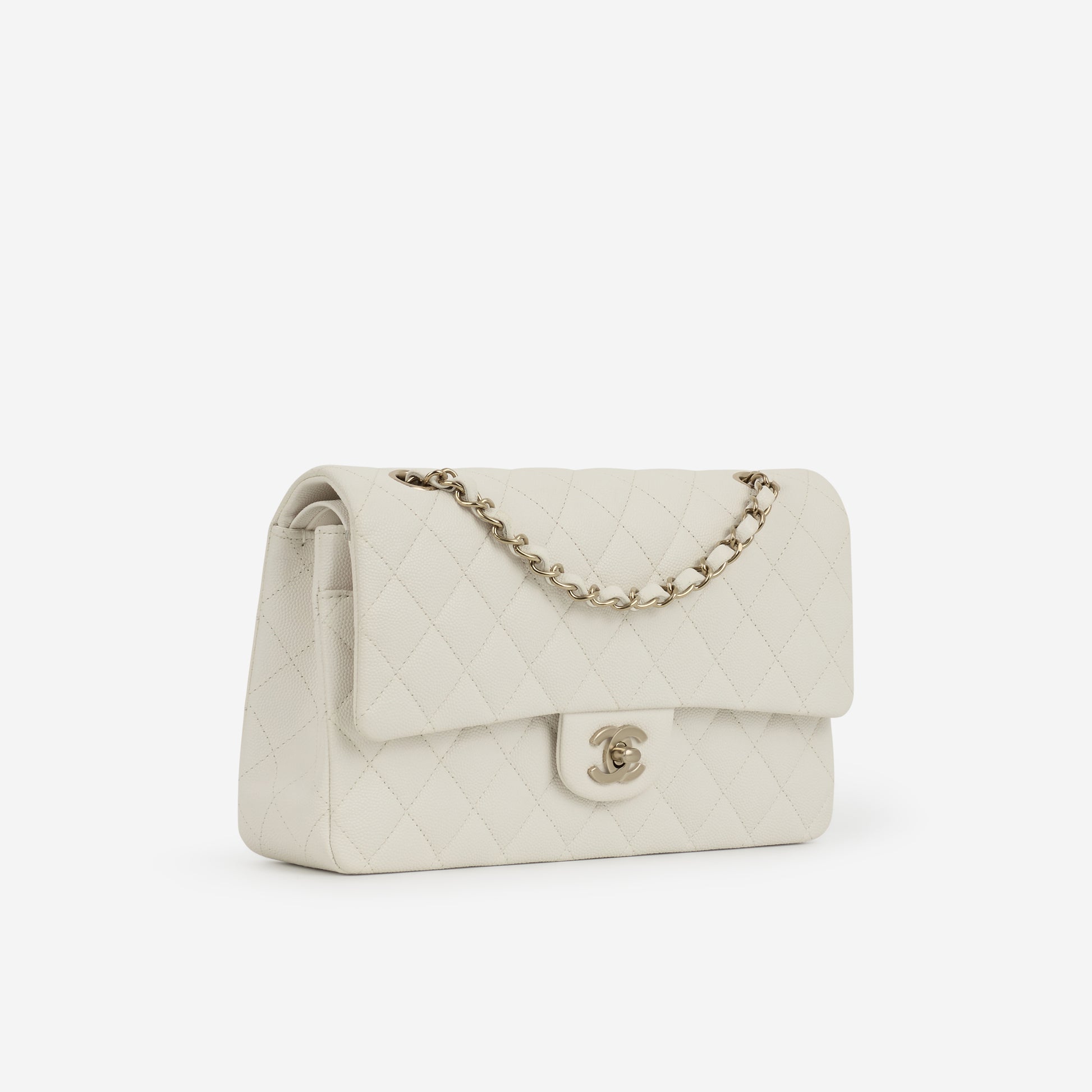 Chanel Medium Classic Flap - Off White Caviar | Champagne Gold Hardware - Bagista
