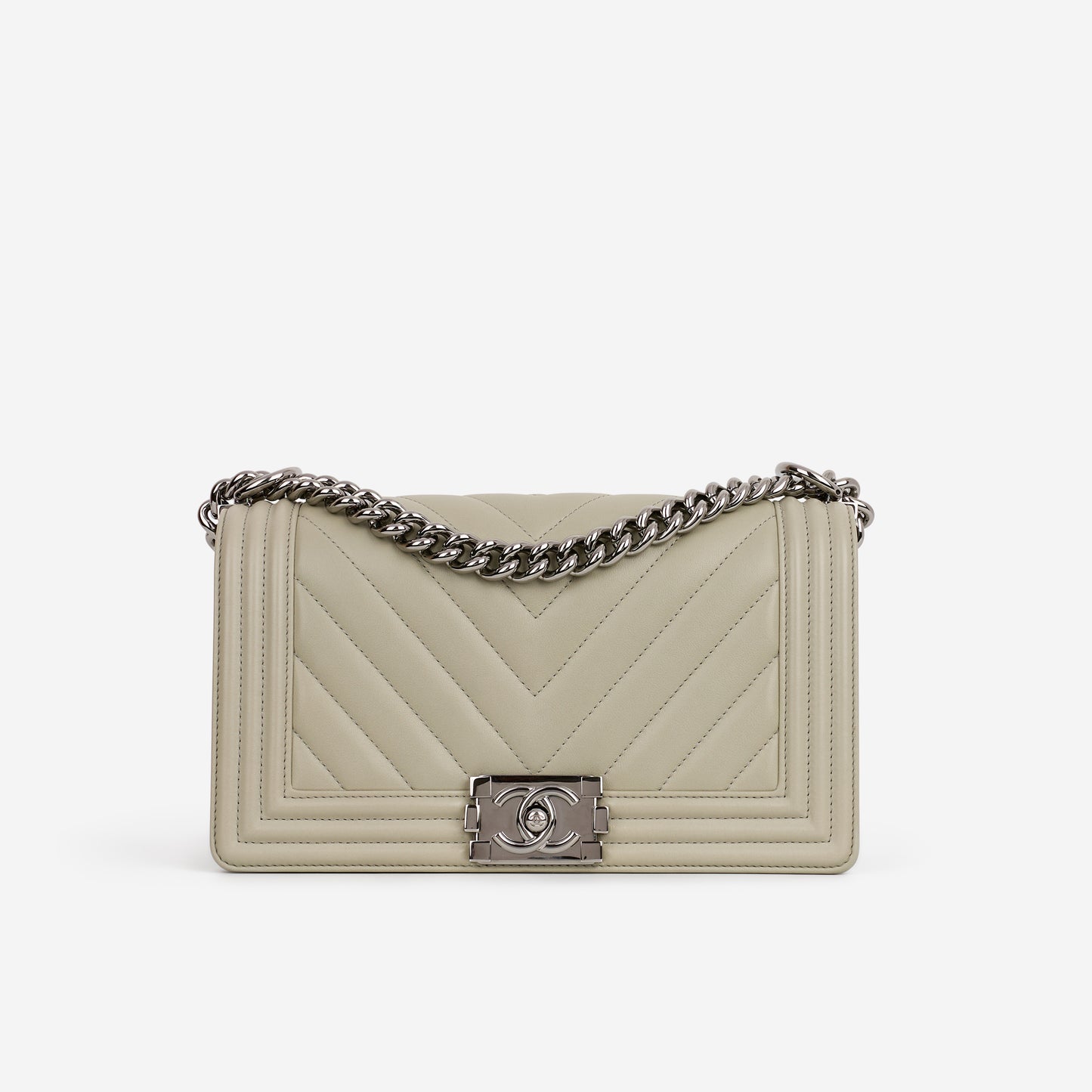 Chanel Old Medium Boy Bag - Grey Chevron | Silver Hardware - Bagista