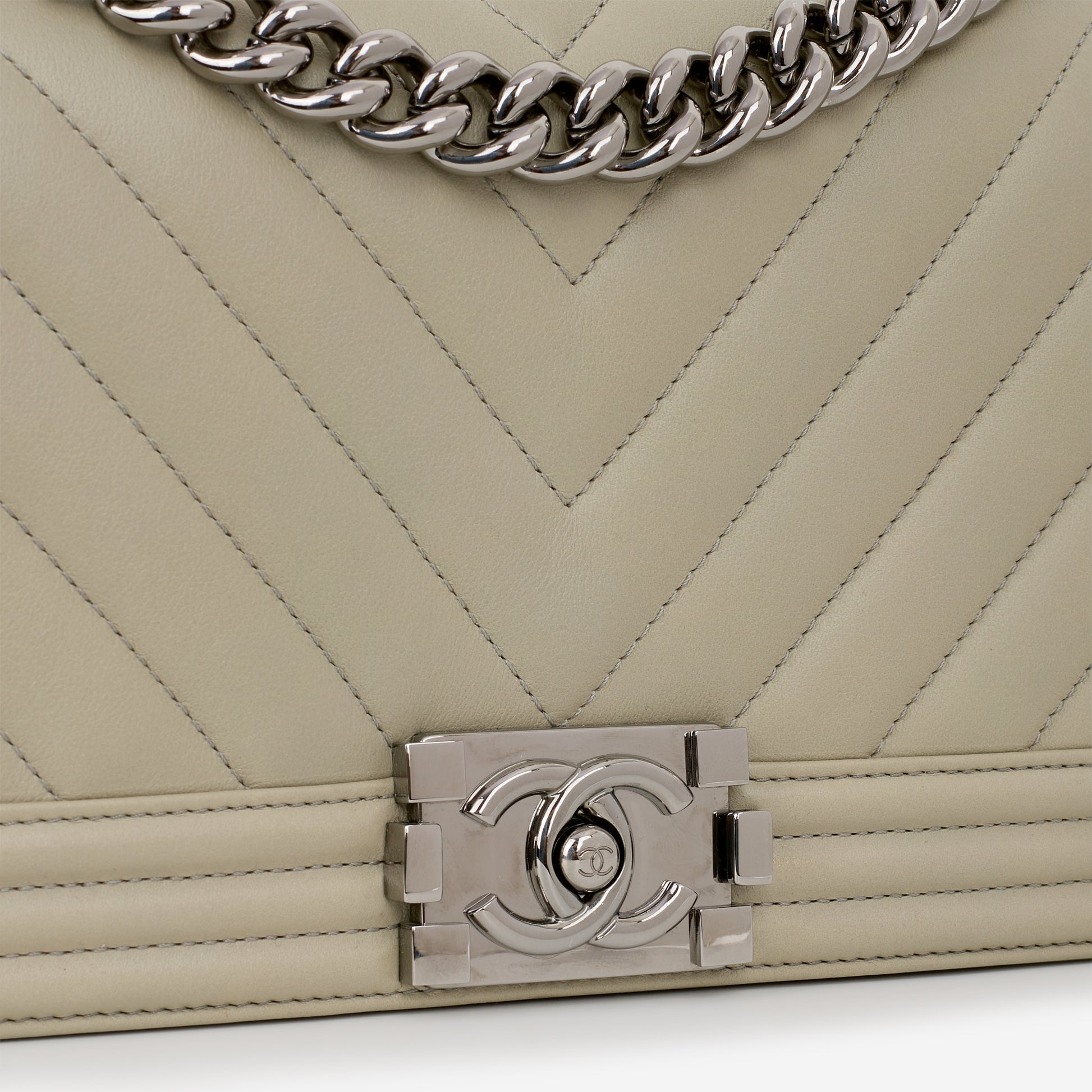 Chanel Old Medium Boy Bag - Grey Chevron | Silver Hardware - Bagista