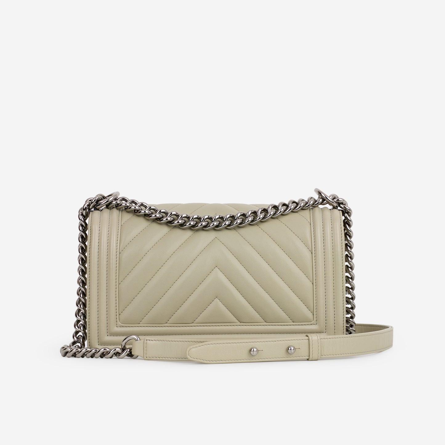 Chanel Old Medium Boy Bag - Grey Chevron | Silver Hardware - Bagista