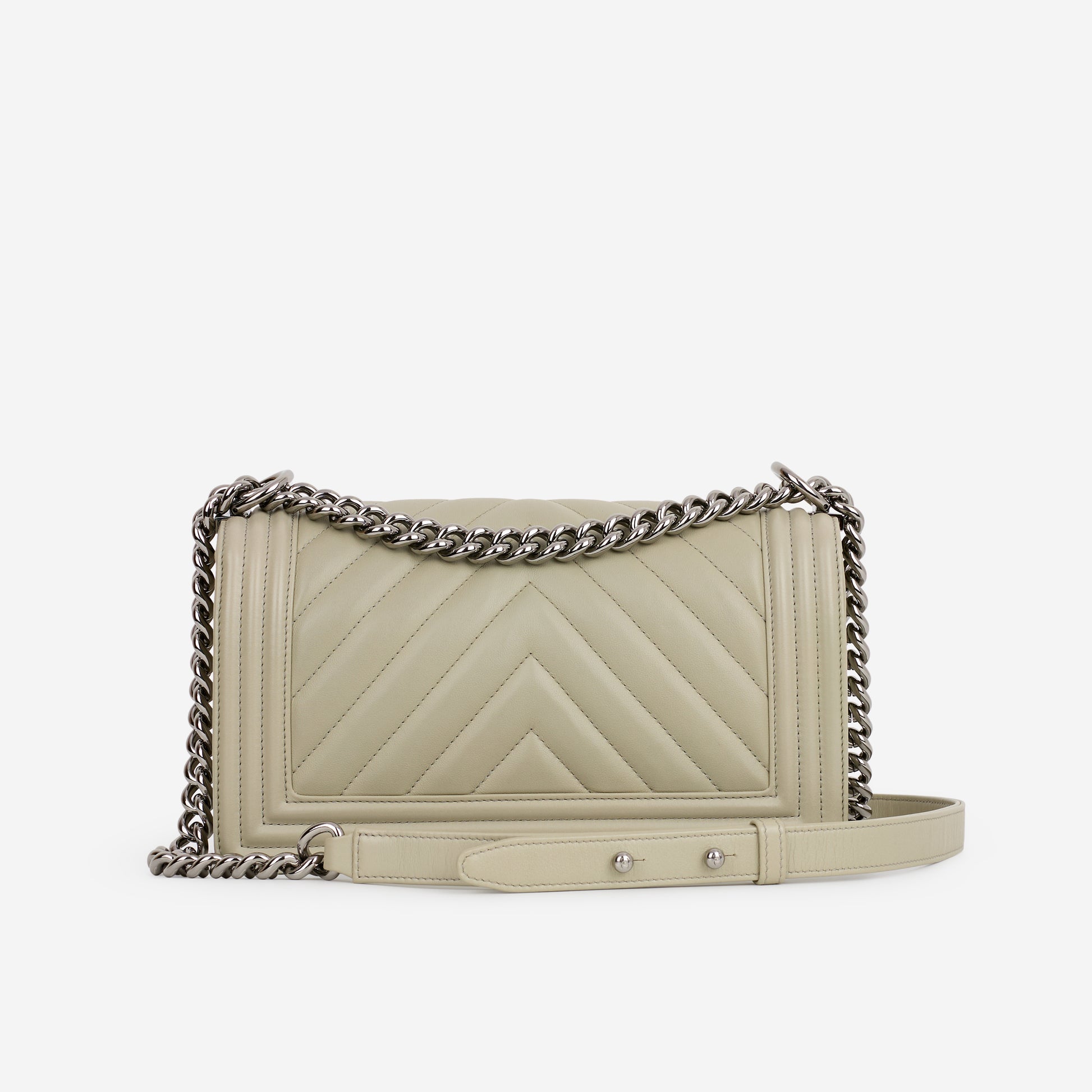 Chanel Old Medium Boy Bag - Grey Chevron | Silver Hardware - Bagista