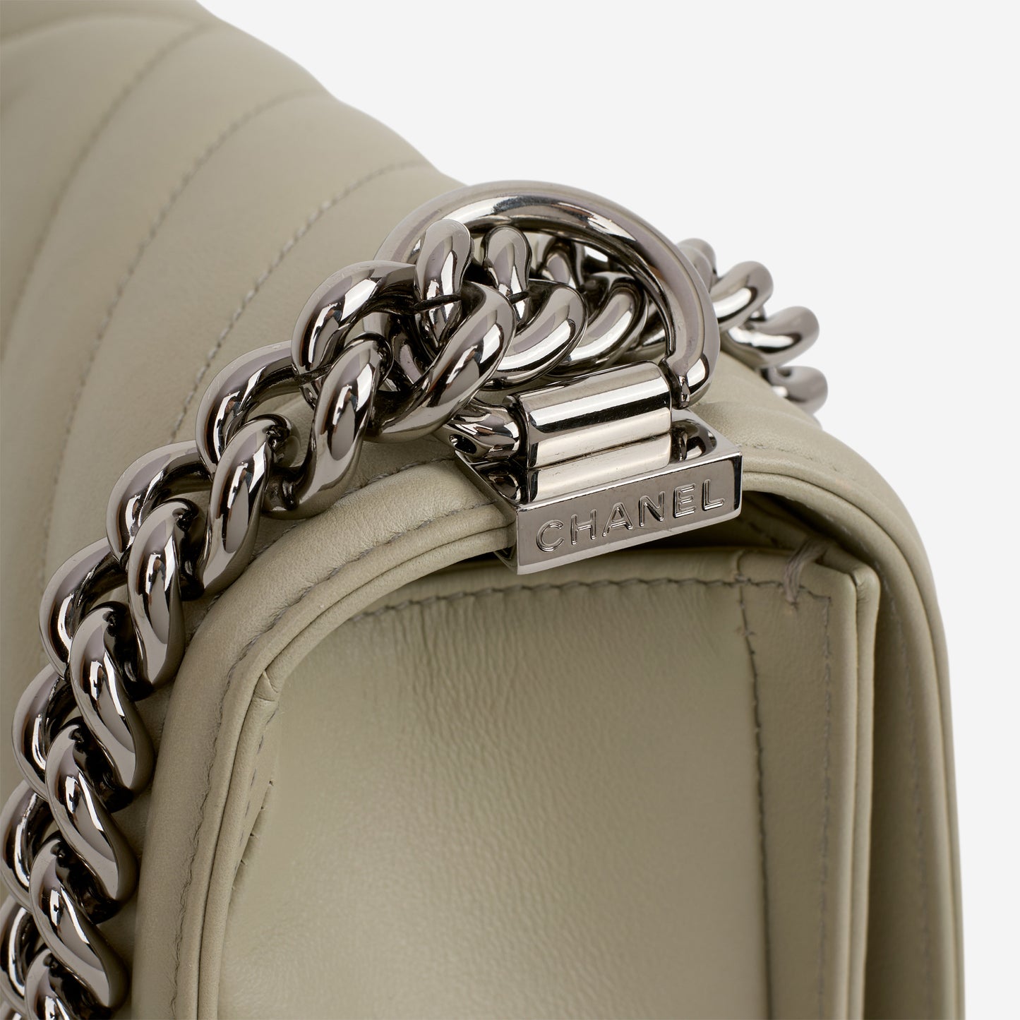 Chanel Old Medium Boy Bag - Grey Chevron | Silver Hardware - Bagista