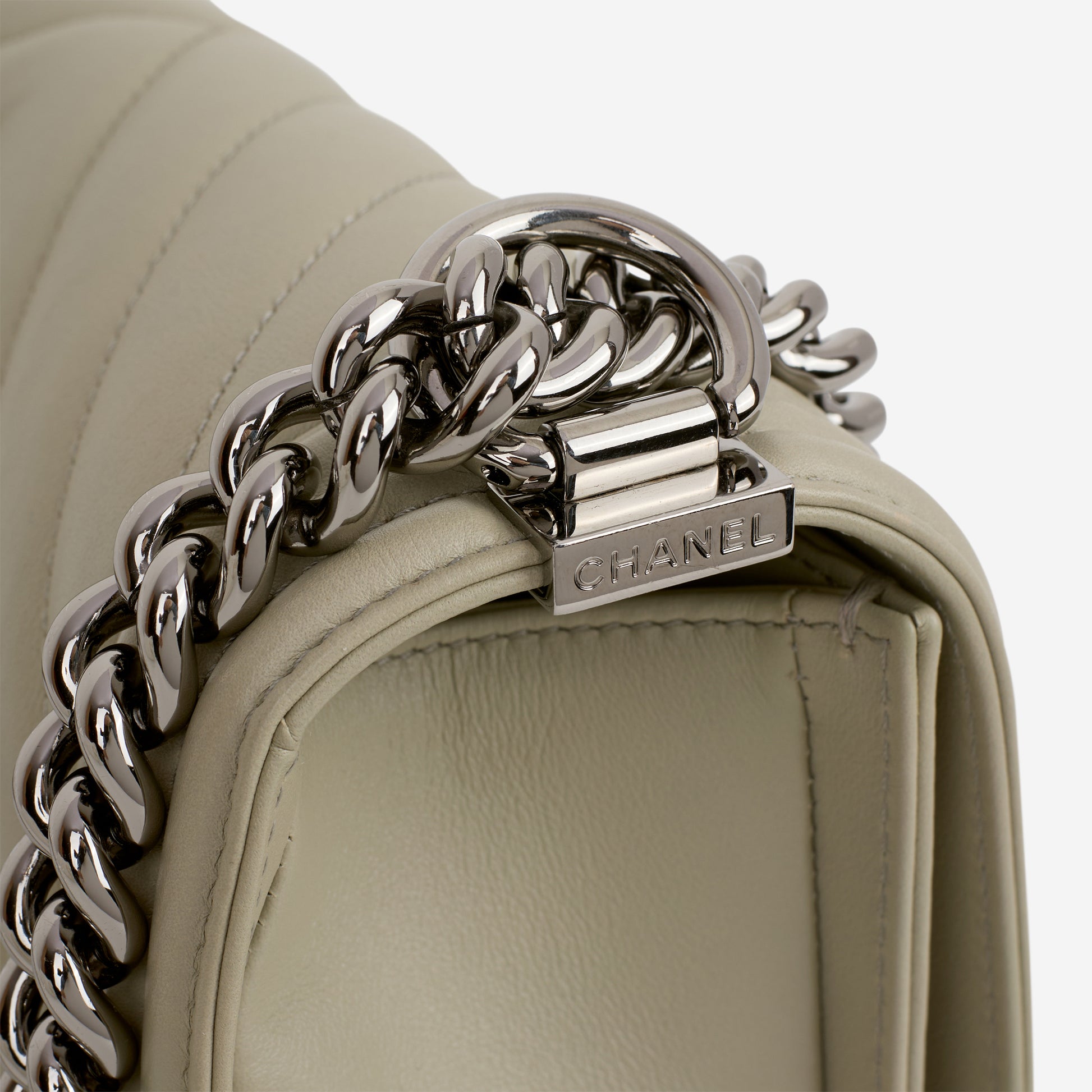 Chanel Old Medium Boy Bag - Grey Chevron | Silver Hardware - Bagista