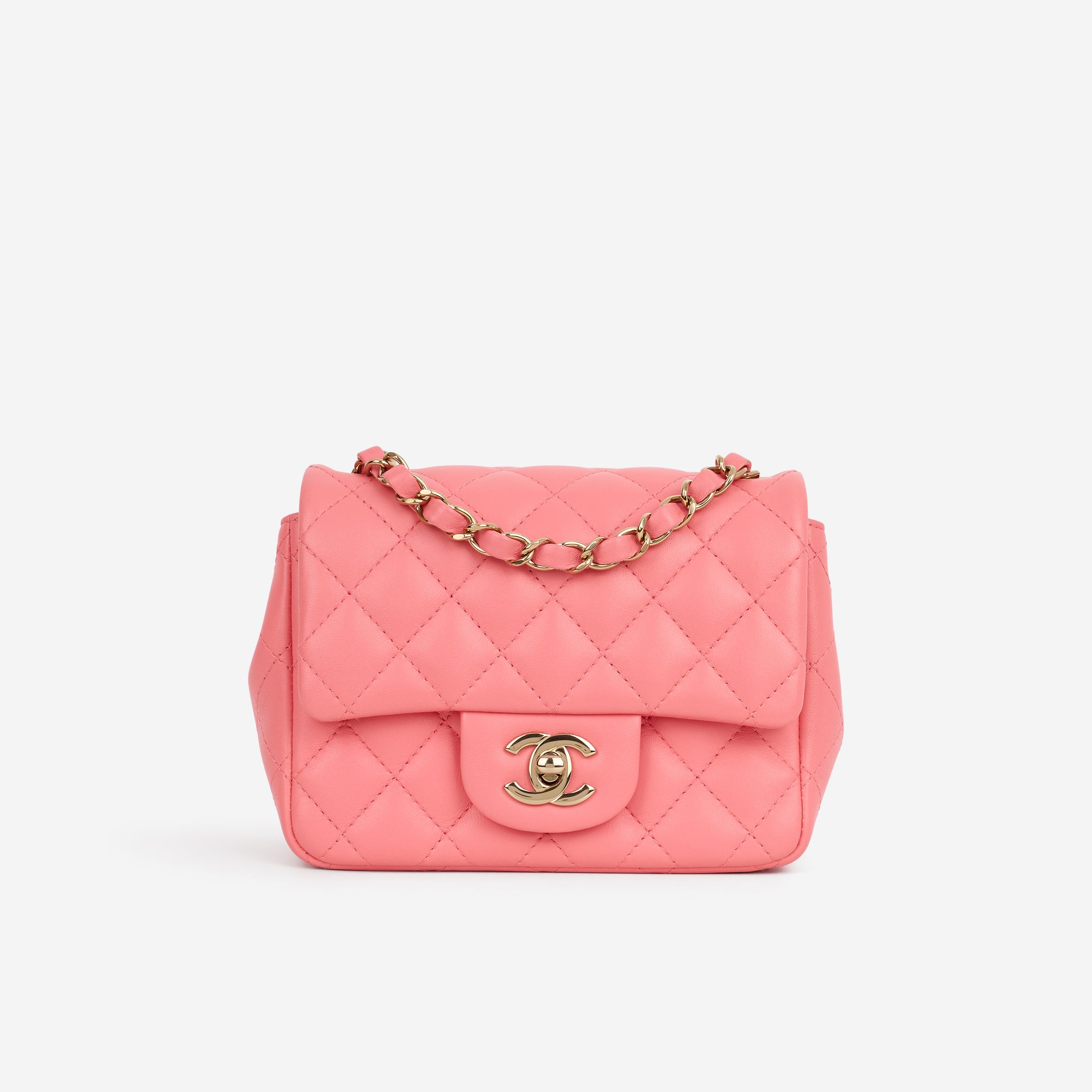 Chanel Mini Square Classic Flap - Pink Lambskin | Champagne Gold Hardware - Bagista