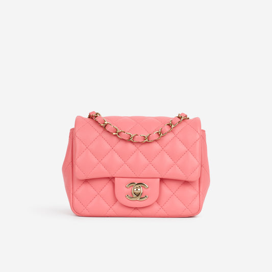 Chanel Mini Square Classic Flap - Pink Lambskin | Champagne Gold Hardware - Bagista