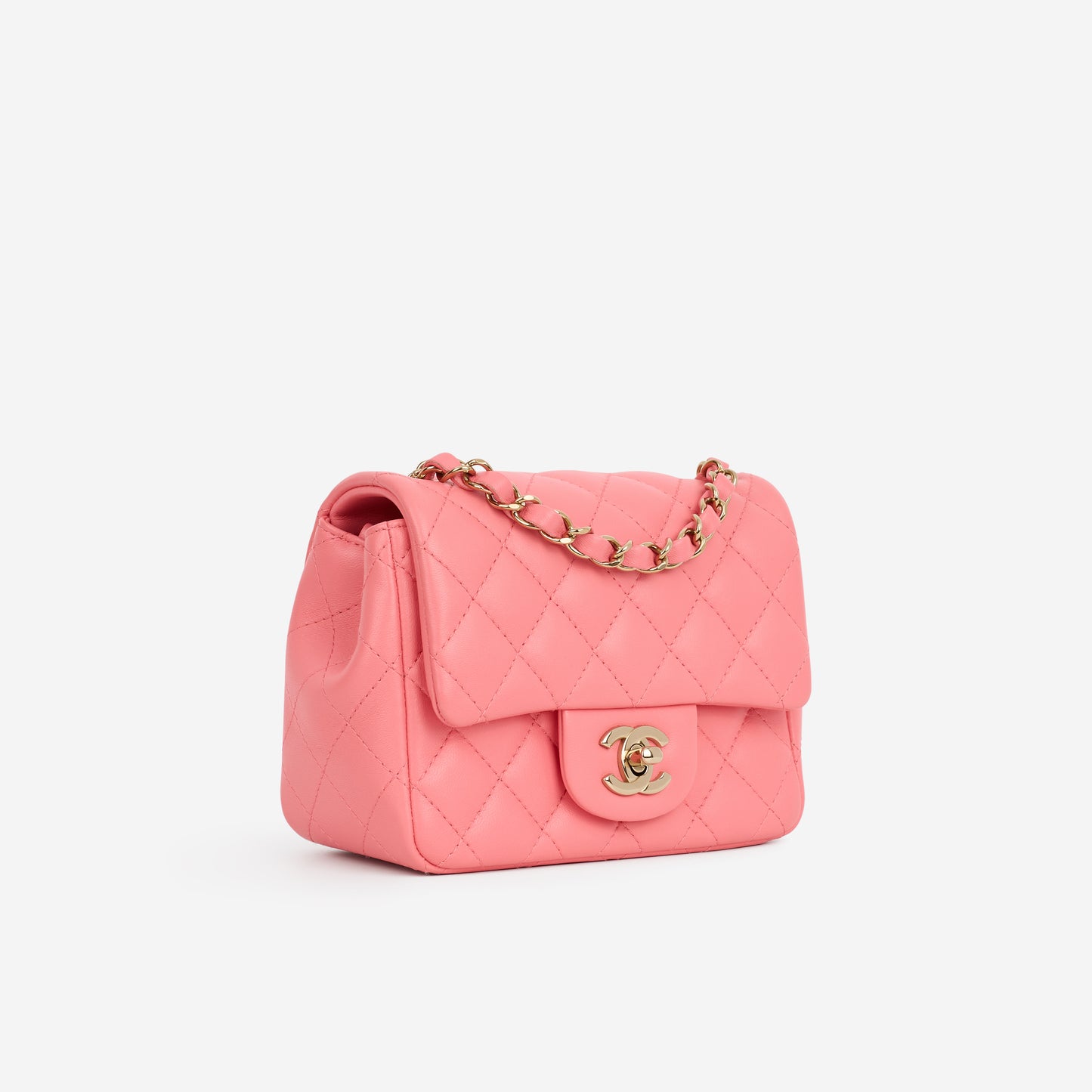 Chanel Mini Square Classic Flap - Pink Lambskin | Champagne Gold Hardware - Bagista
