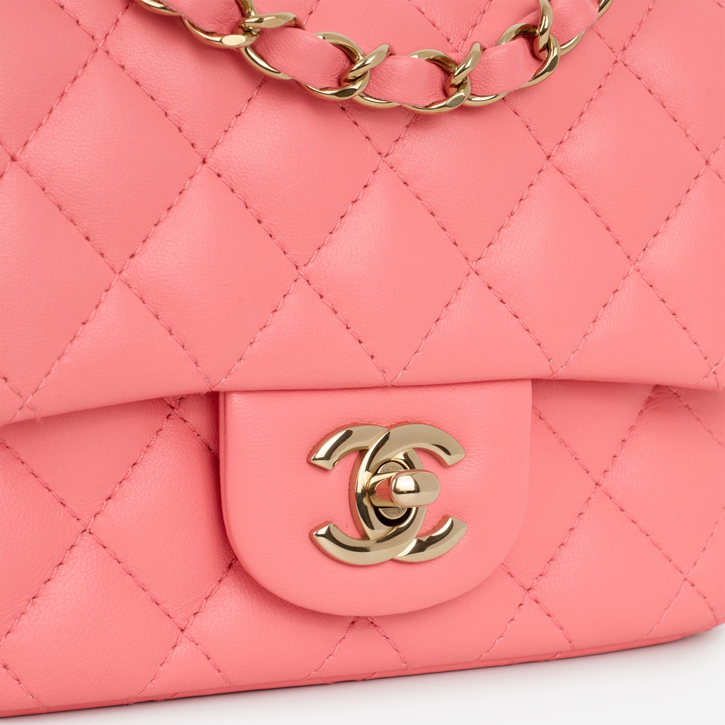 Chanel Mini Square Classic Flap - Pink Lambskin | Champagne Gold Hardware - Bagista