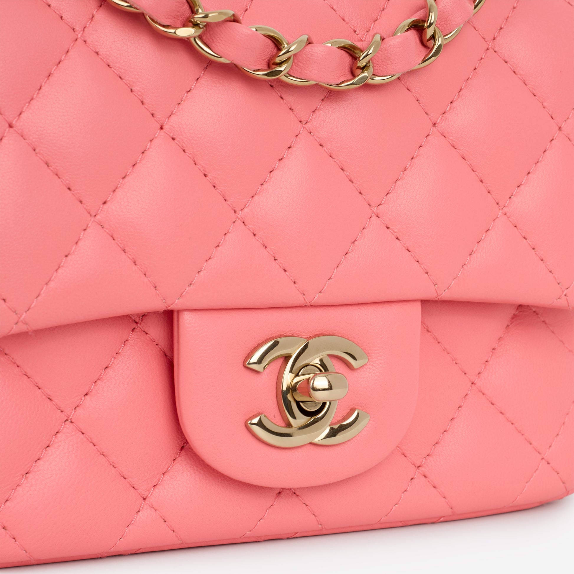 Chanel Mini Square Classic Flap - Pink Lambskin | Champagne Gold Hardware - Bagista