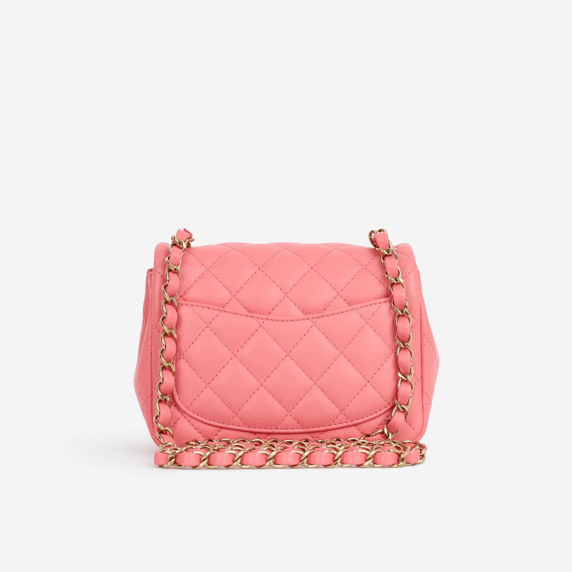 Chanel Mini Square Classic Flap - Pink Lambskin | Champagne Gold Hardware - Bagista