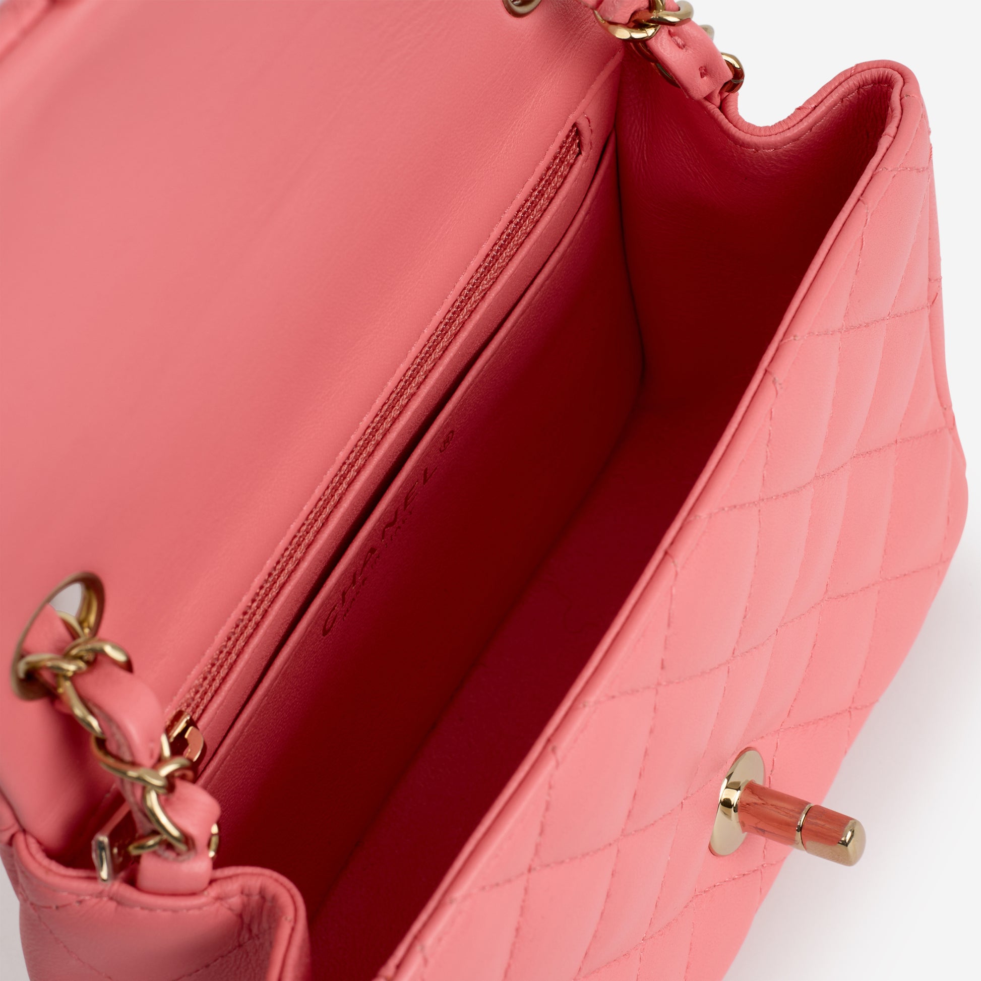 Chanel Mini Square Classic Flap - Pink Lambskin | Champagne Gold Hardware - Bagista