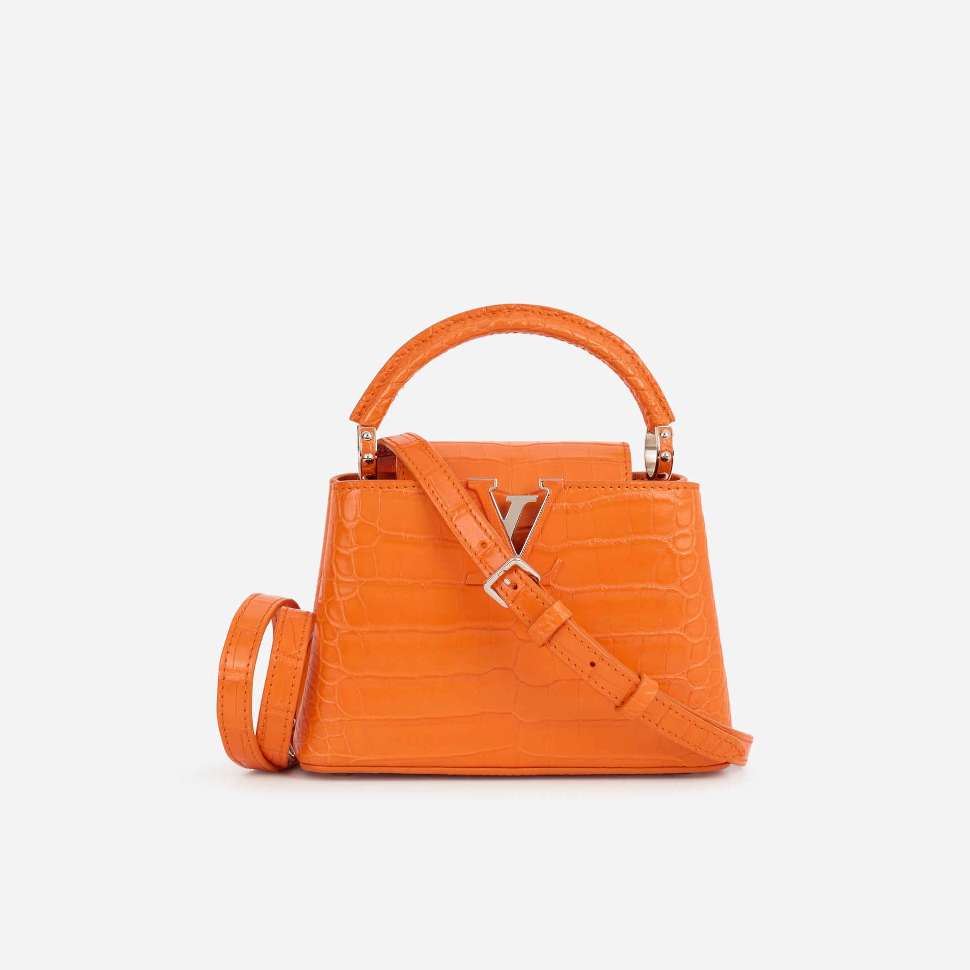 Louis Vuitton Mini Capucines - Orange Alligator Mississippiensis | Silver Hardware - Bagista