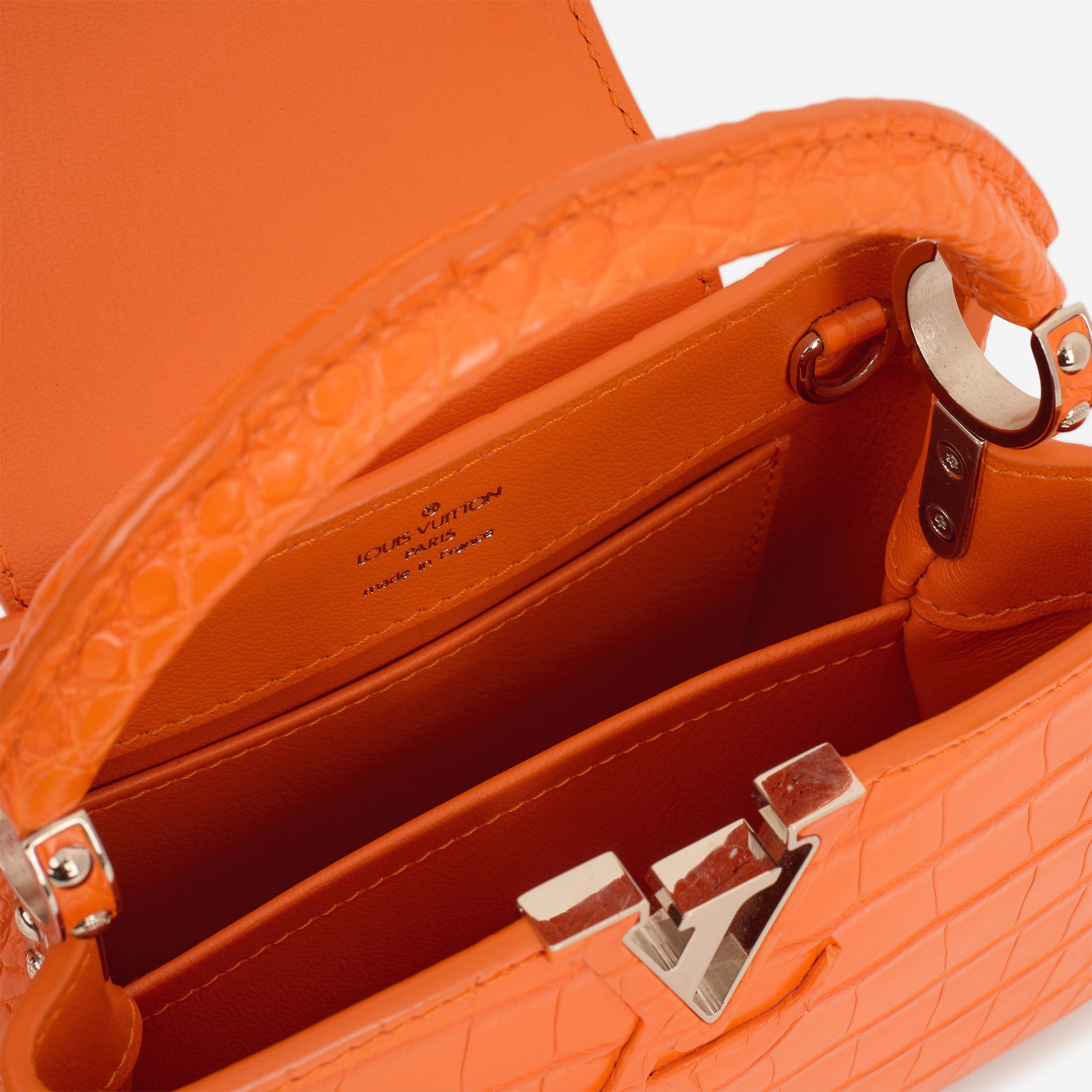 Louis Vuitton Mini Capucines - Orange Alligator Mississippiensis | Silver Hardware - Bagista