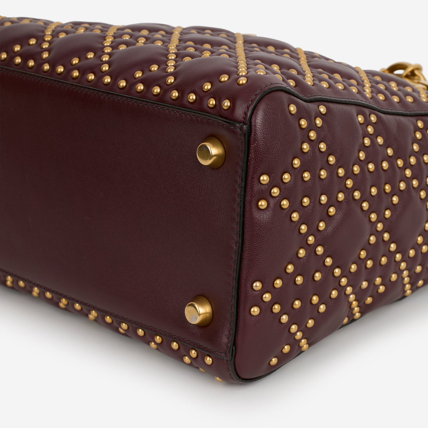 Dior Medium Lady Dior - Burgundy Studded Lambskin | Golden Hardware - Bagista