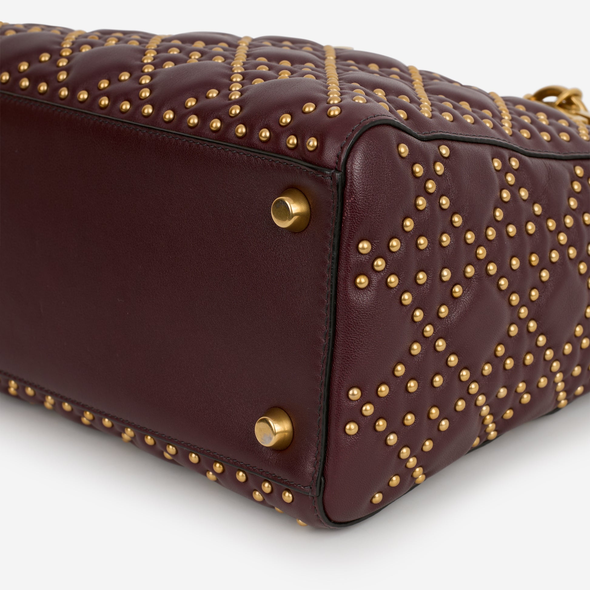Dior Medium Lady Dior - Burgundy Studded Lambskin | Golden Hardware - Bagista