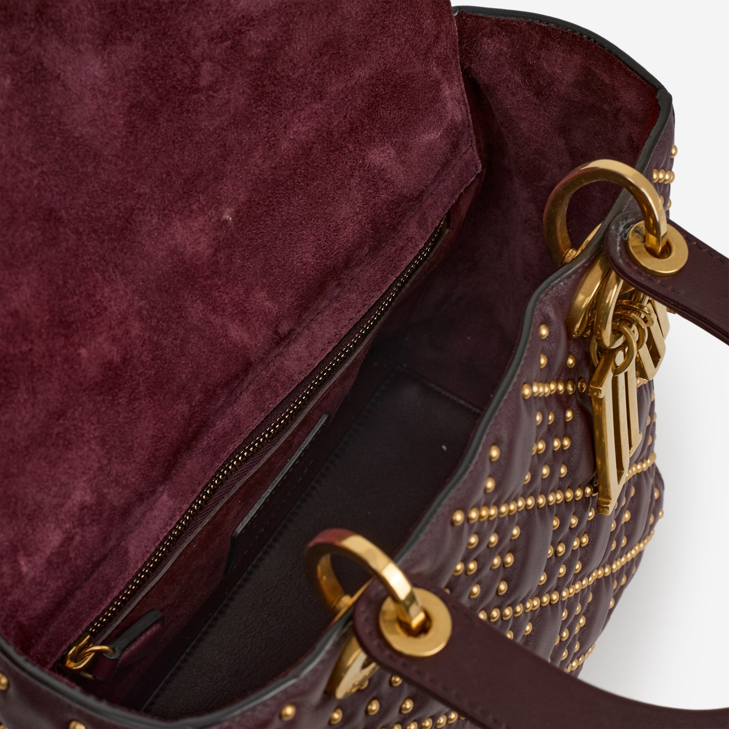 Dior Medium Lady Dior - Burgundy Studded Lambskin | Golden Hardware - Bagista