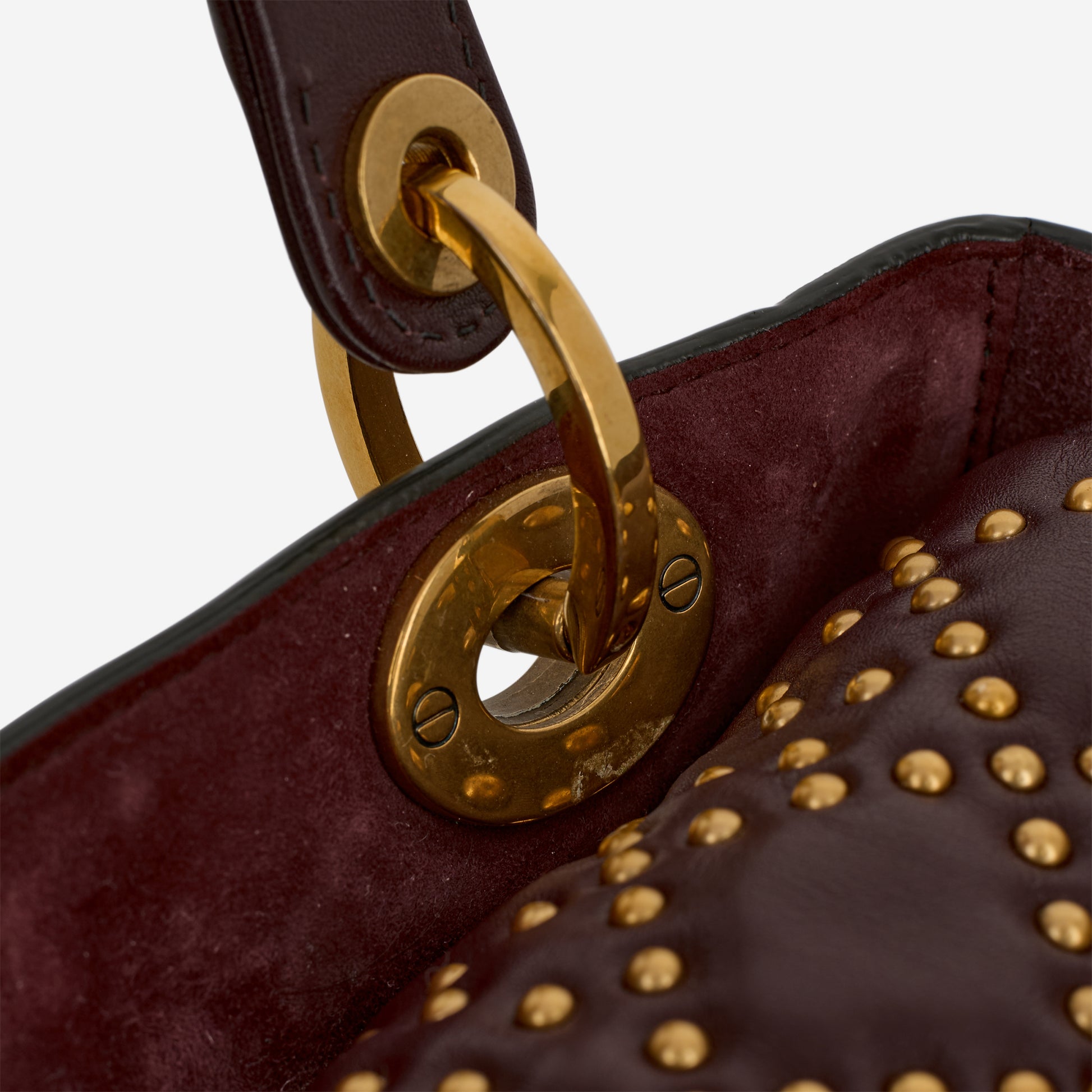 Dior Medium Lady Dior - Burgundy Studded Lambskin | Golden Hardware - Bagista