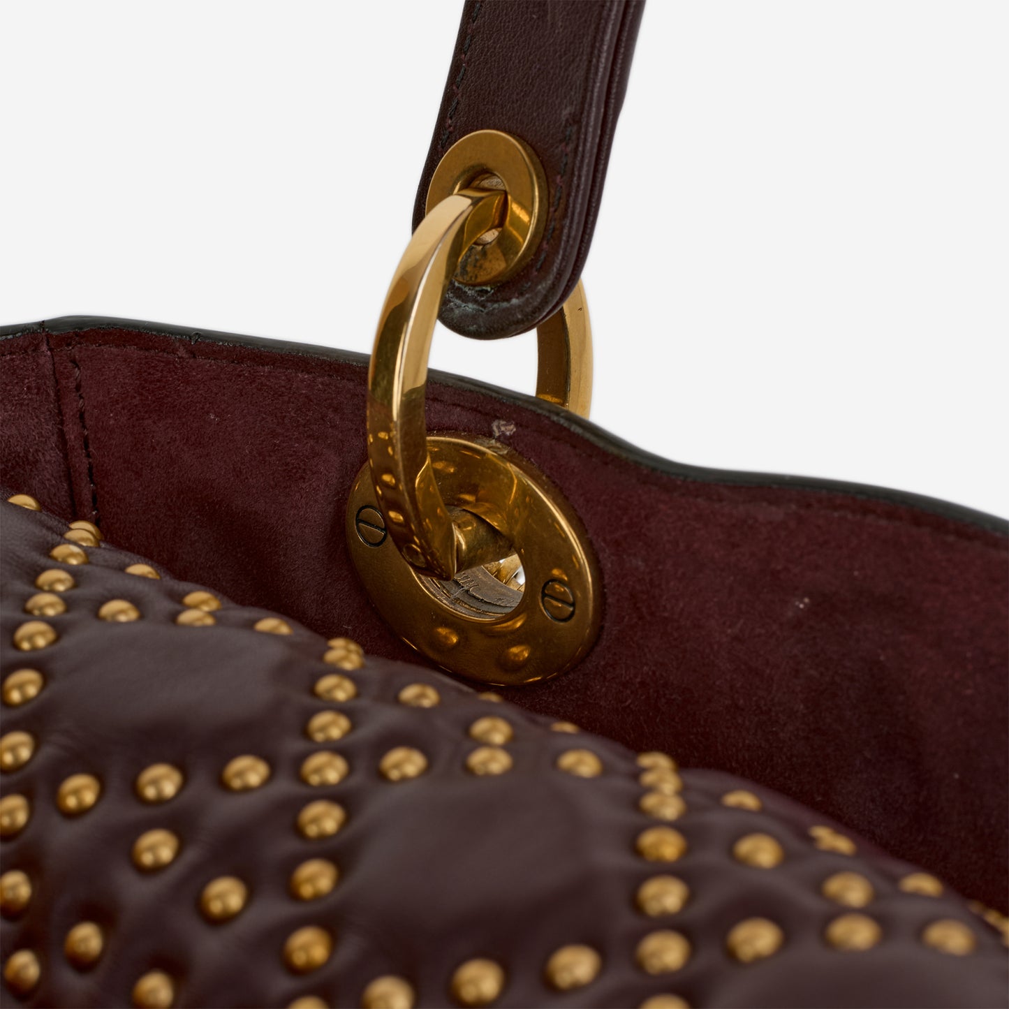 Dior Medium Lady Dior - Burgundy Studded Lambskin | Golden Hardware - Bagista