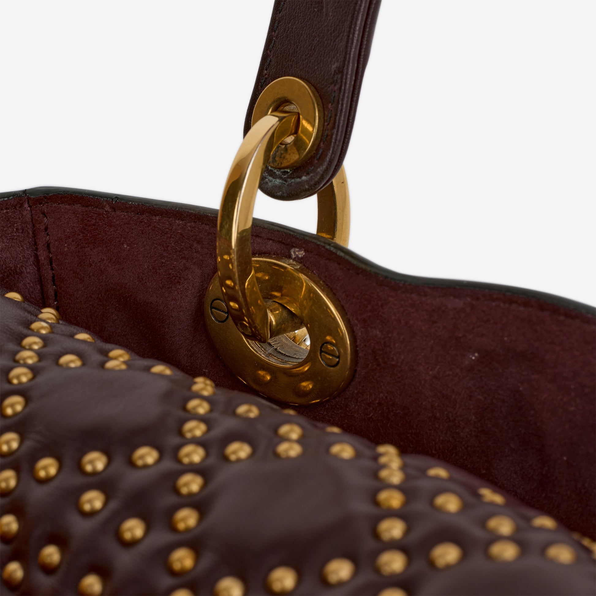 Dior Medium Lady Dior - Burgundy Studded Lambskin | Golden Hardware - Bagista