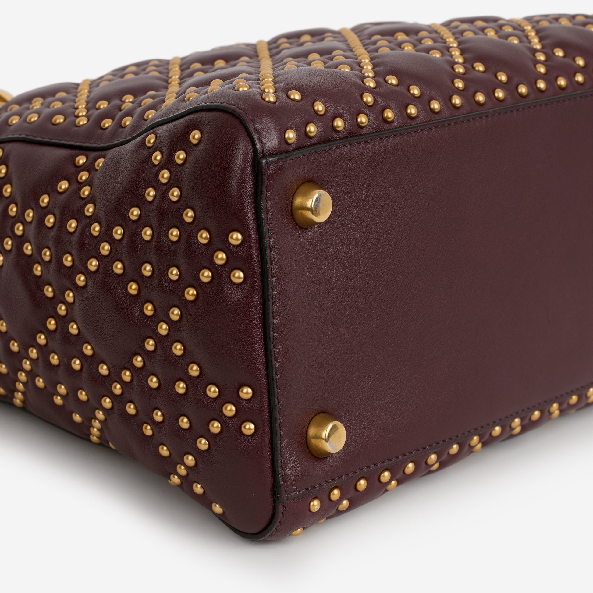 Dior Medium Lady Dior - Burgundy Studded Lambskin | Golden Hardware - Bagista