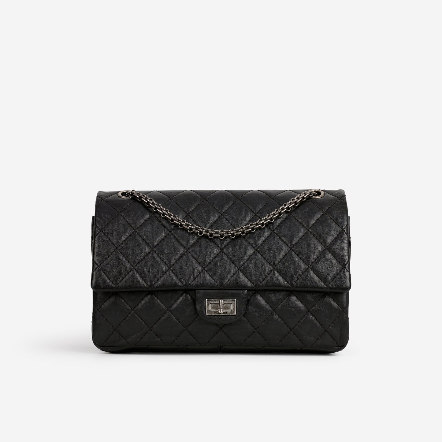 Chanel 2.55 Reissue 224 - Black Crumpled Calfskin | Silver Hardware - Bagista
