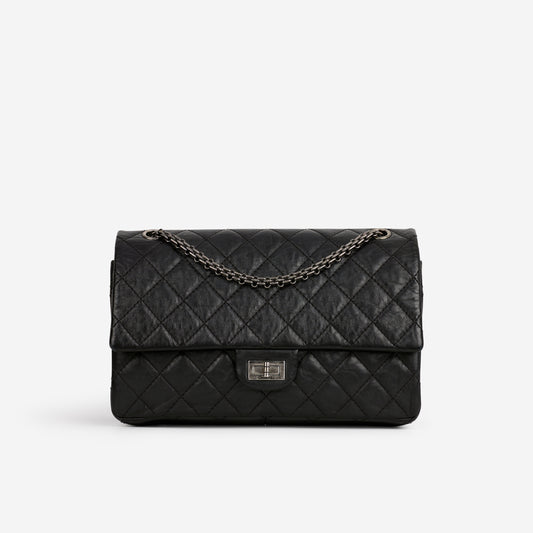 Chanel 2.55 Reissue 224 - Black Crumpled Calfskin | Silver Hardware - Bagista