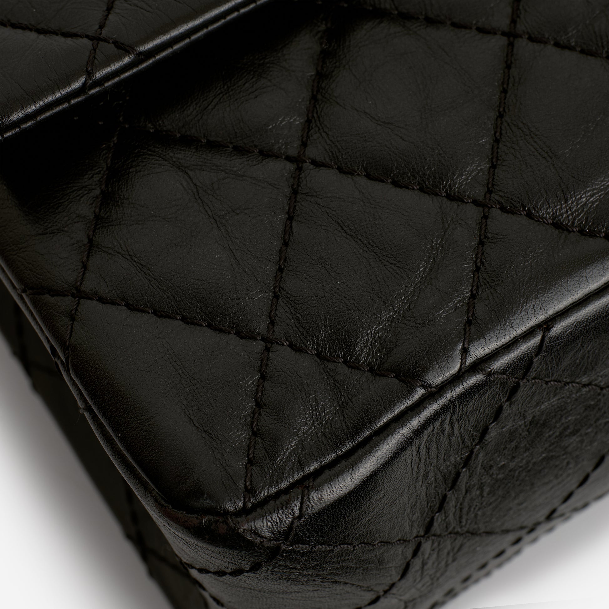 Chanel 2.55 Reissue 224 - Black Crumpled Calfskin | Silver Hardware - Bagista